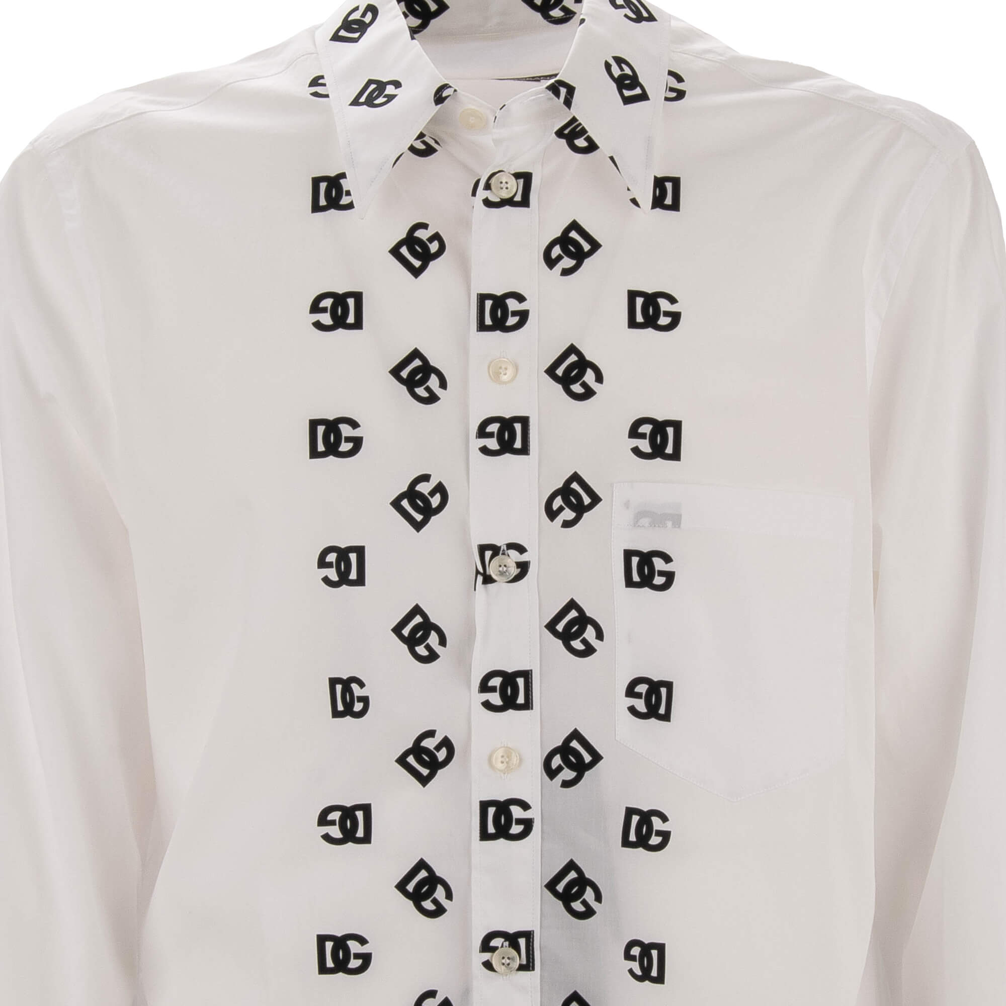 Cotton shirt with DG Logo print and pocket in white by DOLCE & GABBANA