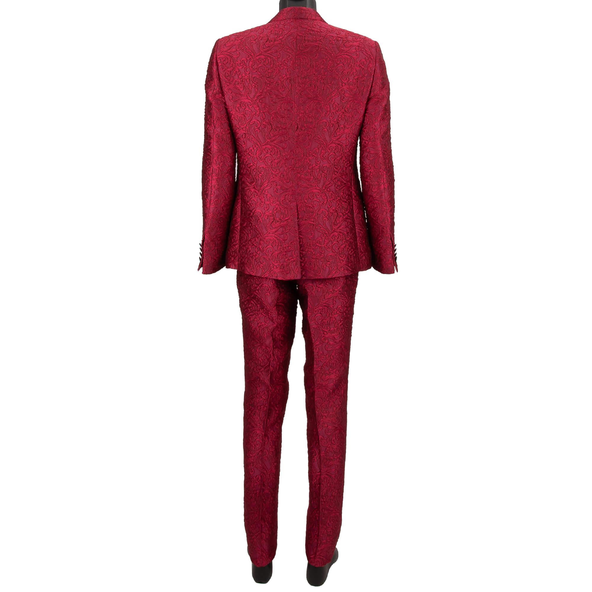 Baroque jacquard 3 piece suit, jacket, waistcoat, pants with peak lapel in pink by DOLCE & GABBANA 
