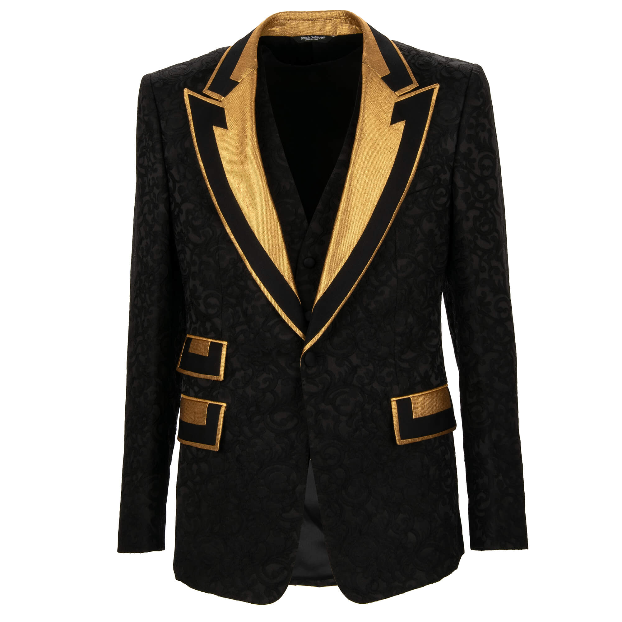 Baroque Jacquard Tuxedo Blazer Jacket Black Gold 50 US 40 M L