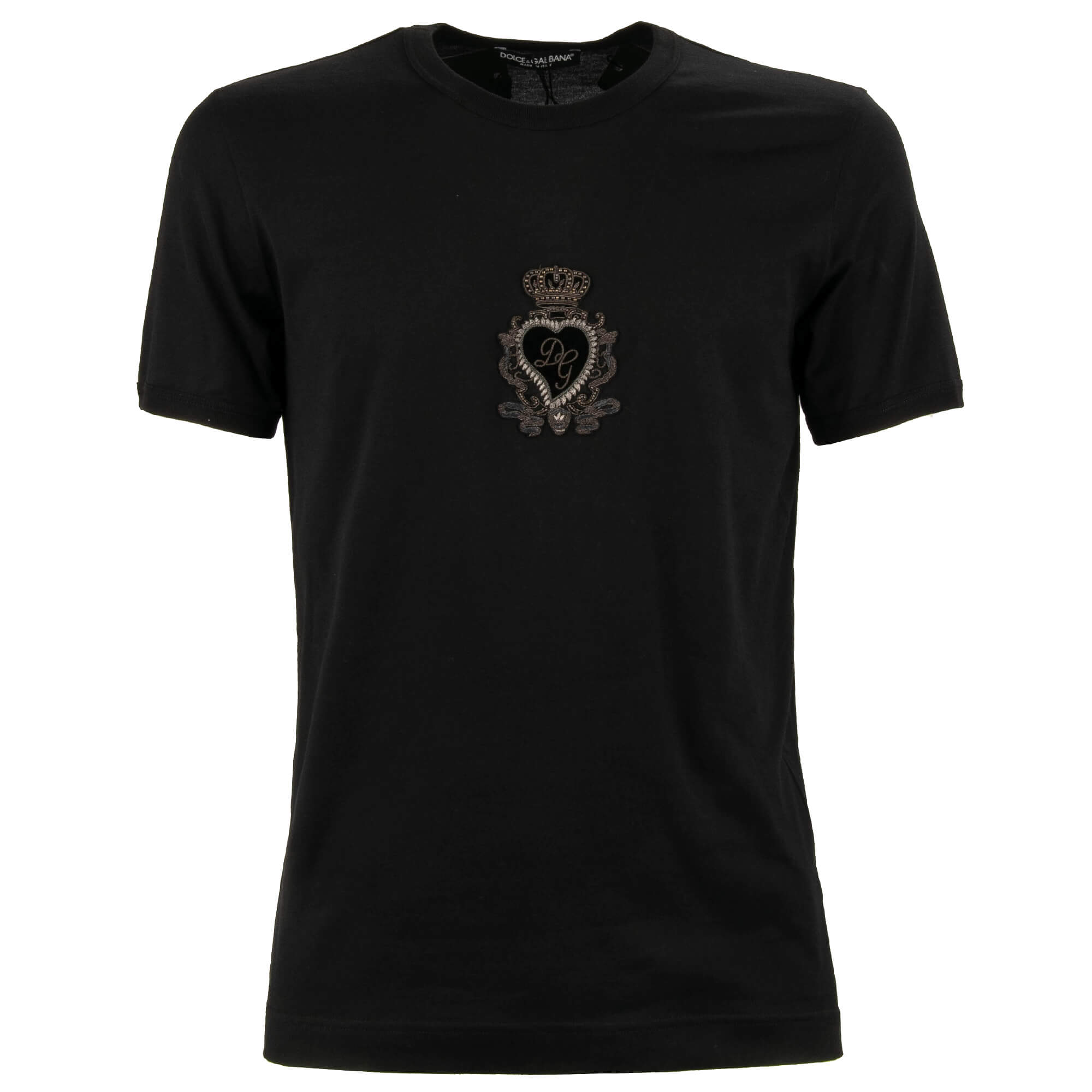 DG Logo Baroque Pearl Heart Crown Cotton T-Shirt Black 46 US 36 S 