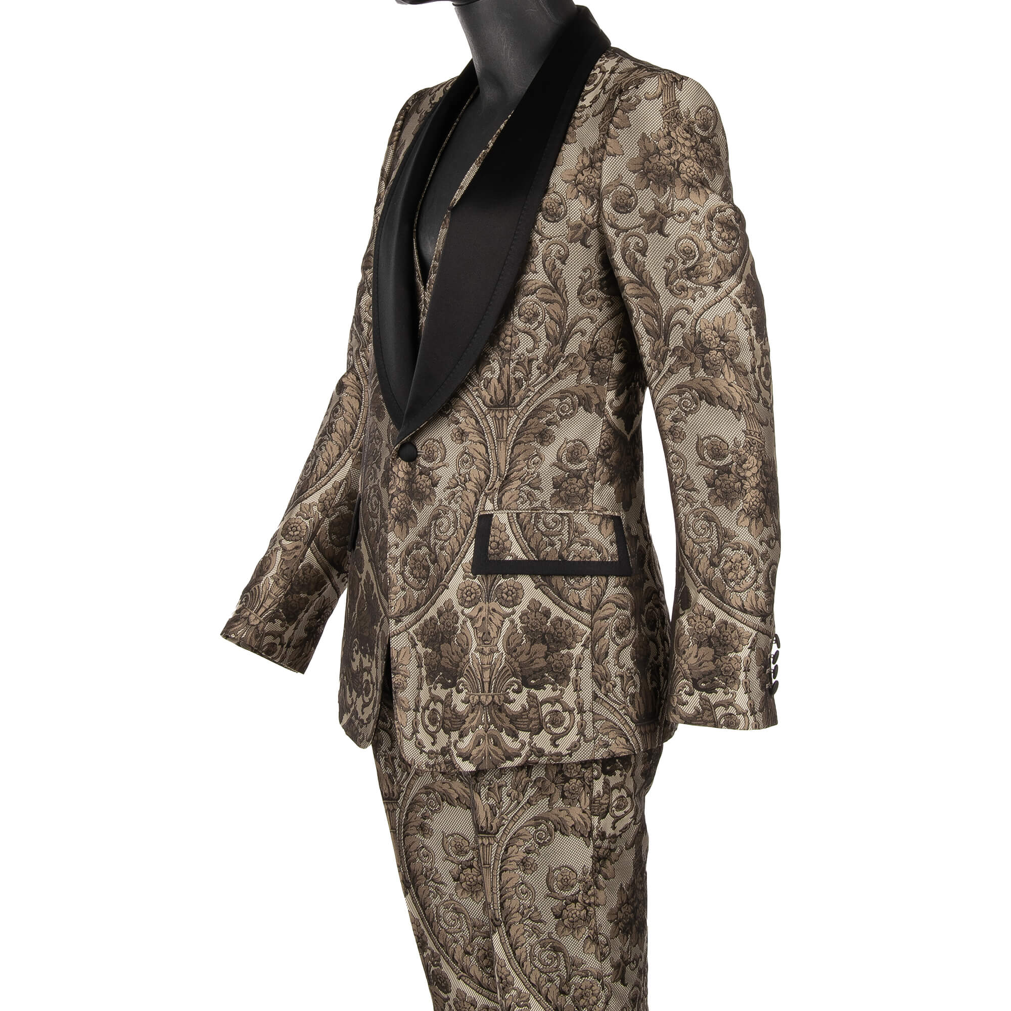 3 piece Floral Jacquard Baroque suit in black and beige by DOLCE & GABBANA