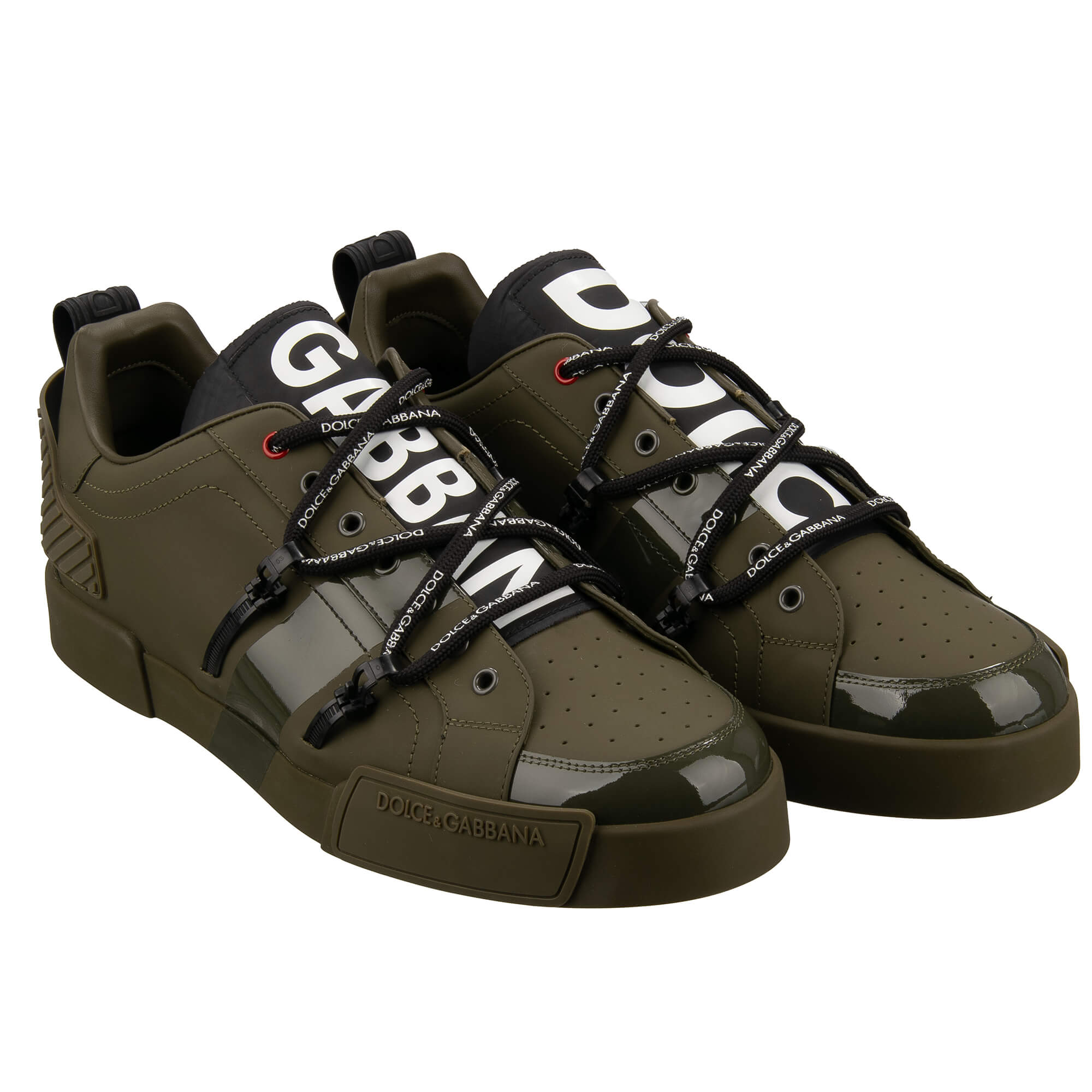 DG Logo Low-Top Leather Sneaker Shoes PORTOFINO Khaki