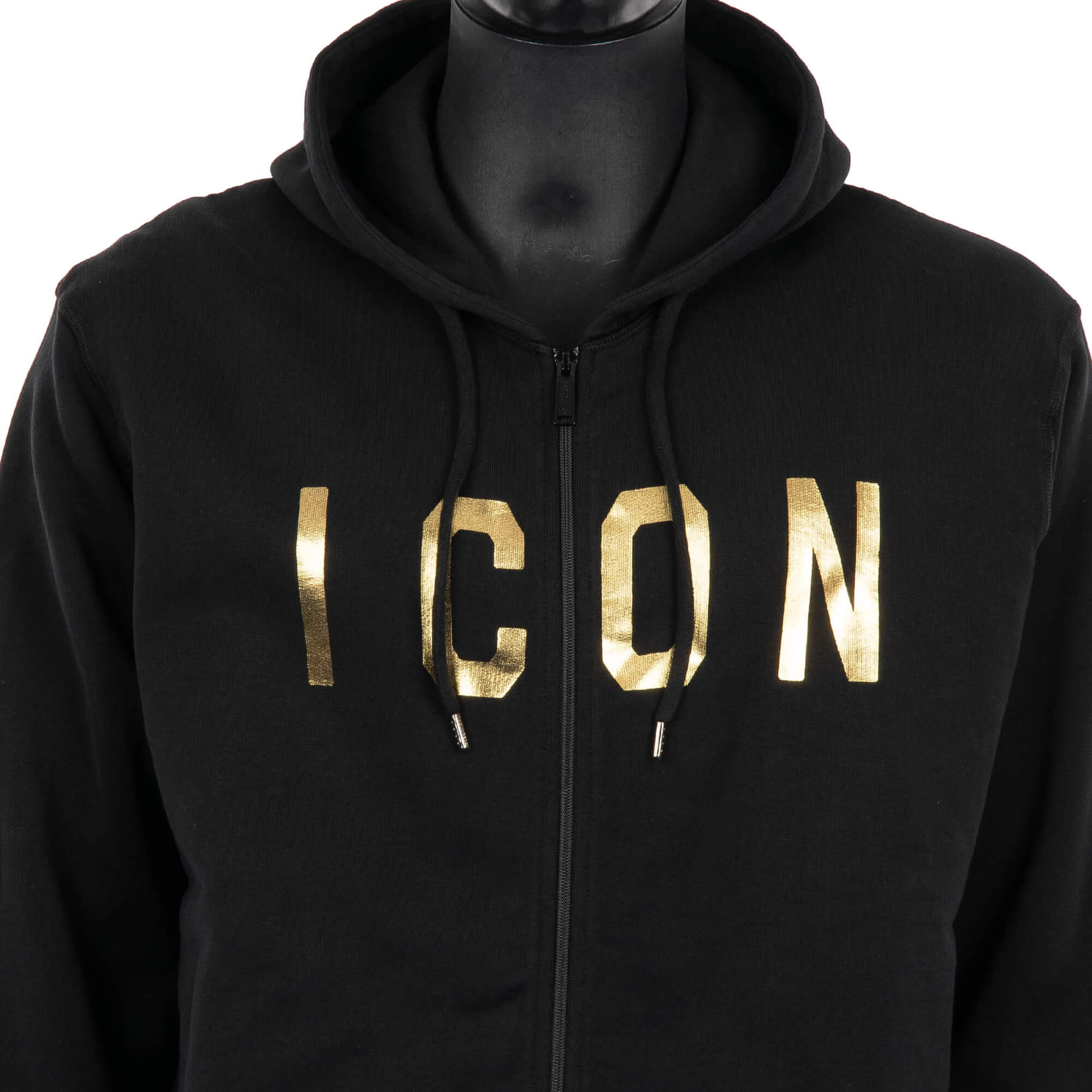 Weit geschnittene Hoodie Jacke iICON aus Baumwolle mit Logo Print in Schwarz und Gold von DSQUARED2