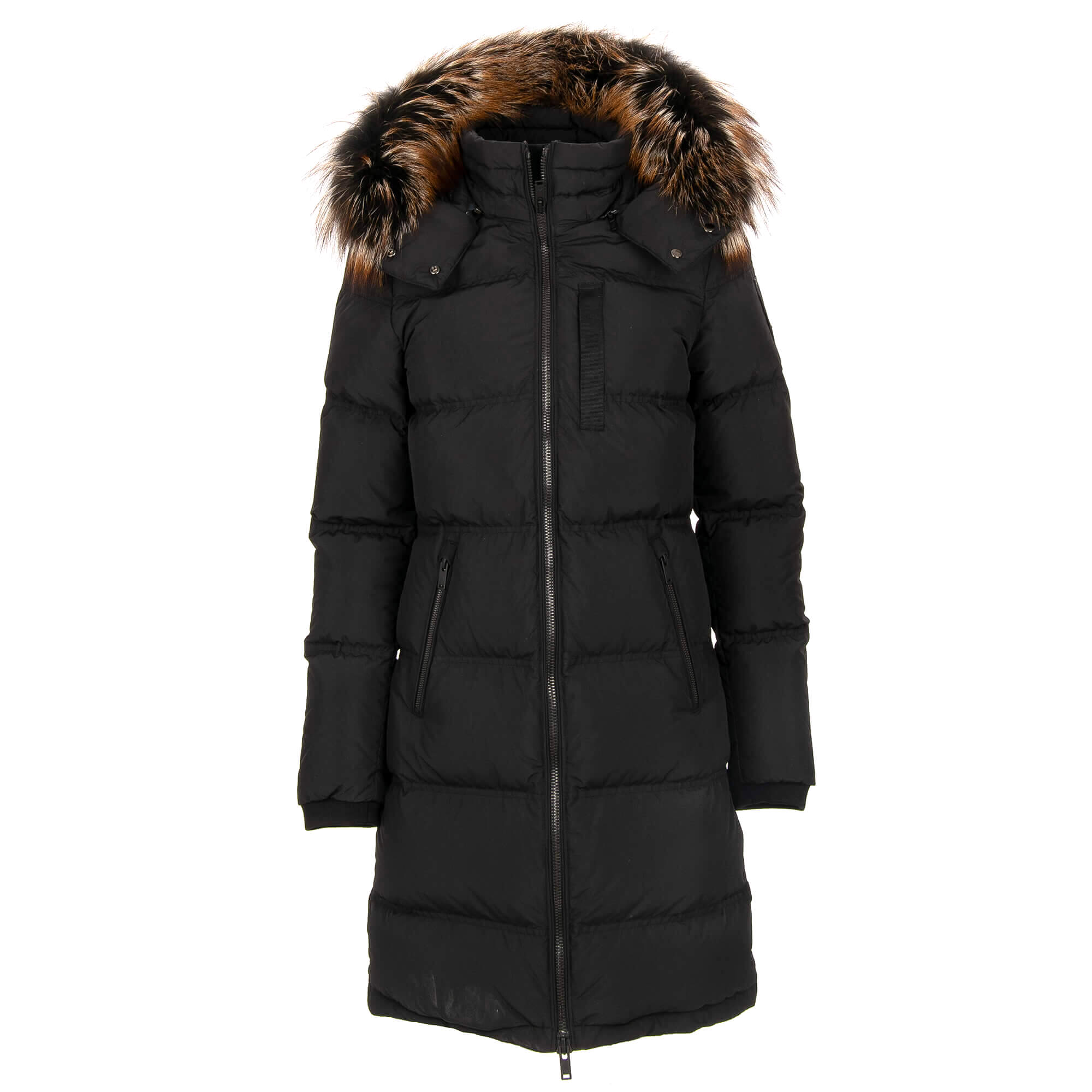 VIKING Gänsefeder Parka Jacke Mantel mit Pelz Kapuze Schwarz XS 