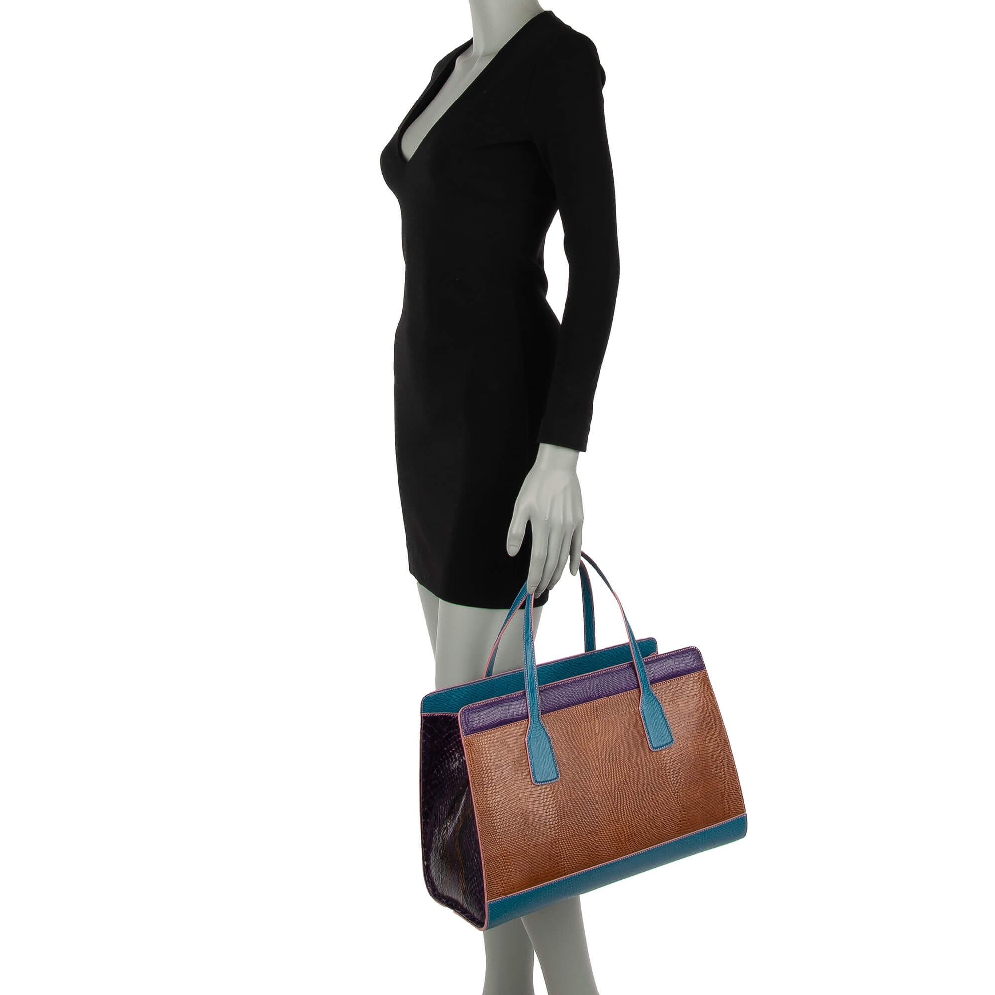 Handtasche / Shopper Tasche LAST MINUTE aus Leder mit Eidechse Struktur und Schlangenleder mit separatem Beutel, doppeltem Griff und Logo Schild von DOLCE & GABBANA
