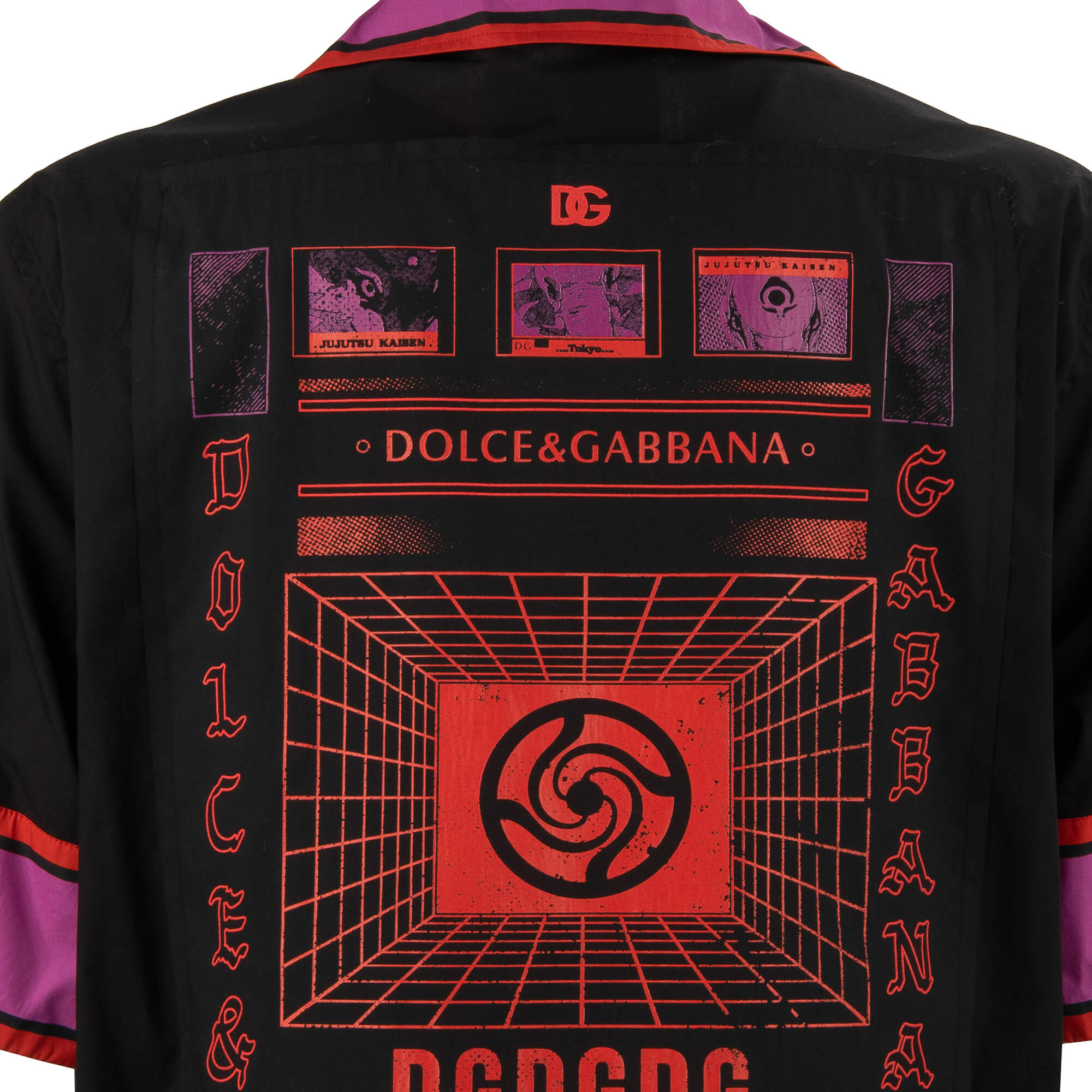 Short sleeves Hawaii cotton shirt with Jujutsu Kaisen Design, logo print and front pocket by DOLCE & GABBANA 