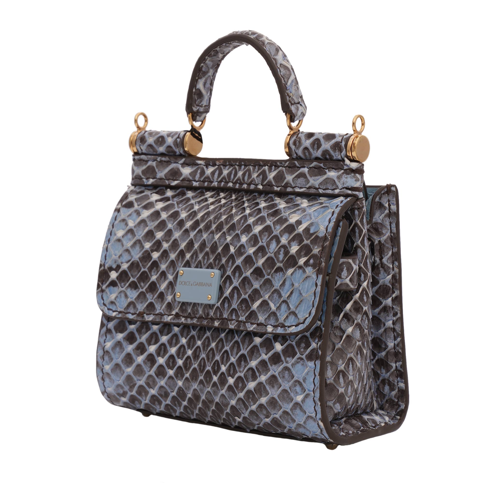 Snake Leather Crossbody Clutch Bag SICILY 58 Micro with DG Logo plate and detachable metal chain strap by DOLCE & GABBANA