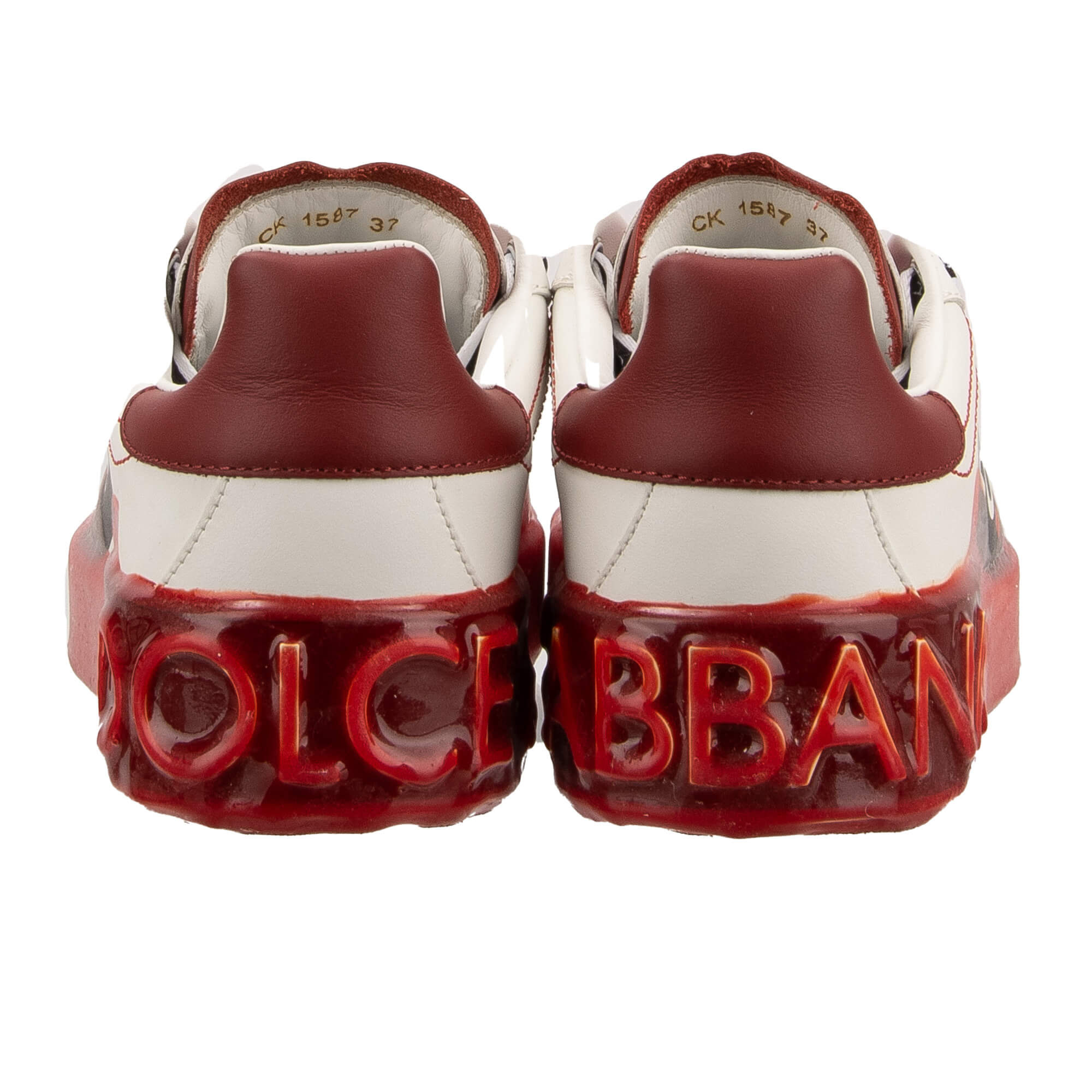 Lace Sneaker PORTOFINO with DG logo and LOVE IS LOVE print in white and red by DOLCE & GABBANA