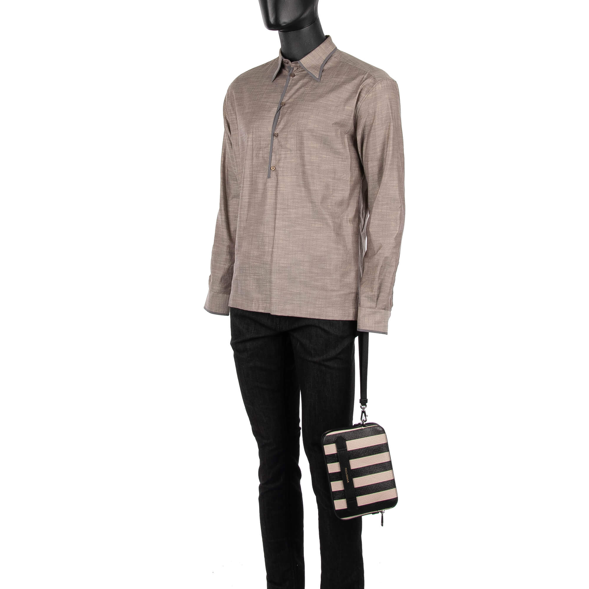 Striped clutch bag/ pouch made of Palmellato leather with two dividers with zip fastening and handle by DOLCE & GABBANA