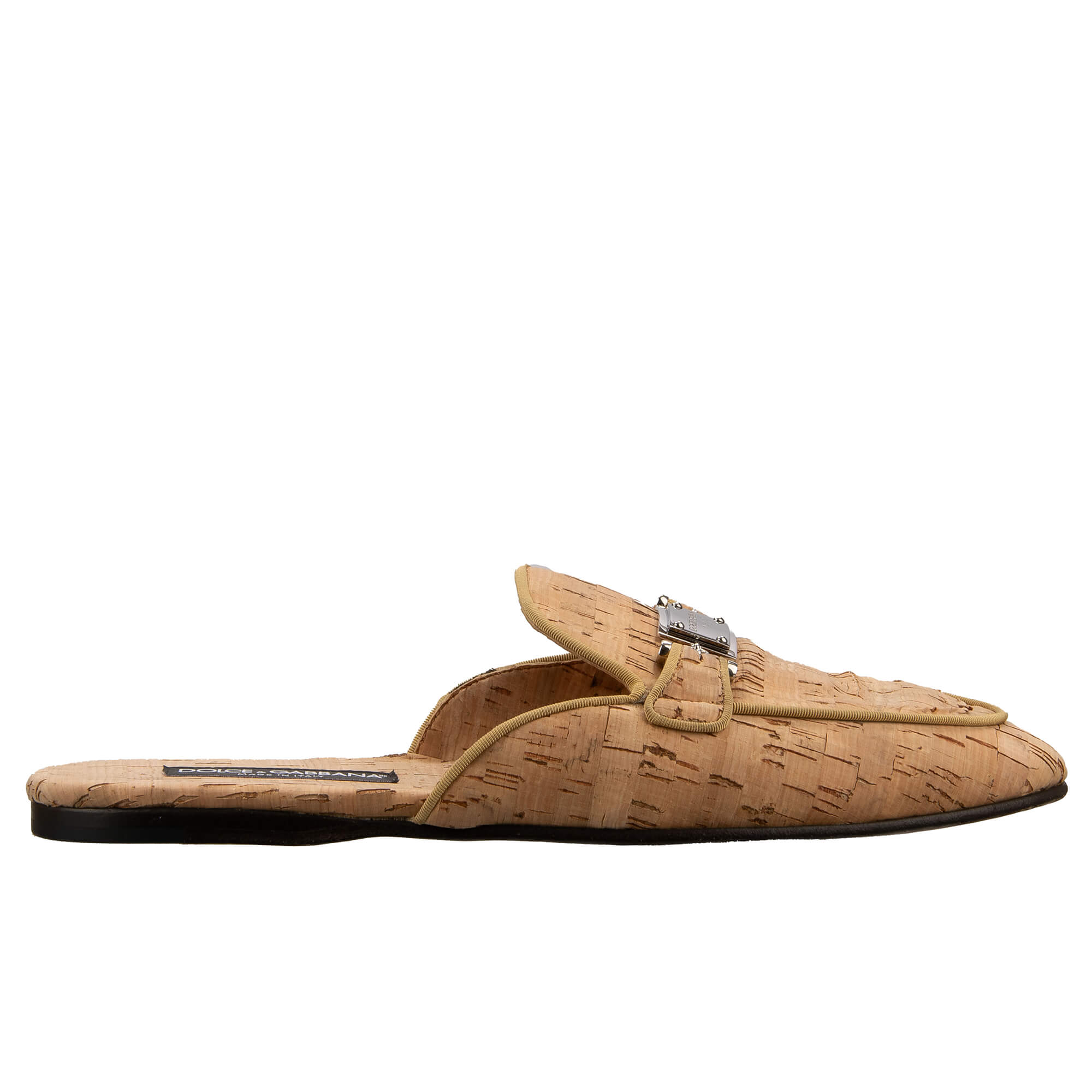 One of a kind Kork Slipper Schuhe YOUNG POPE mit DG Metall Logo in Beige von DOLCE & GABBANA