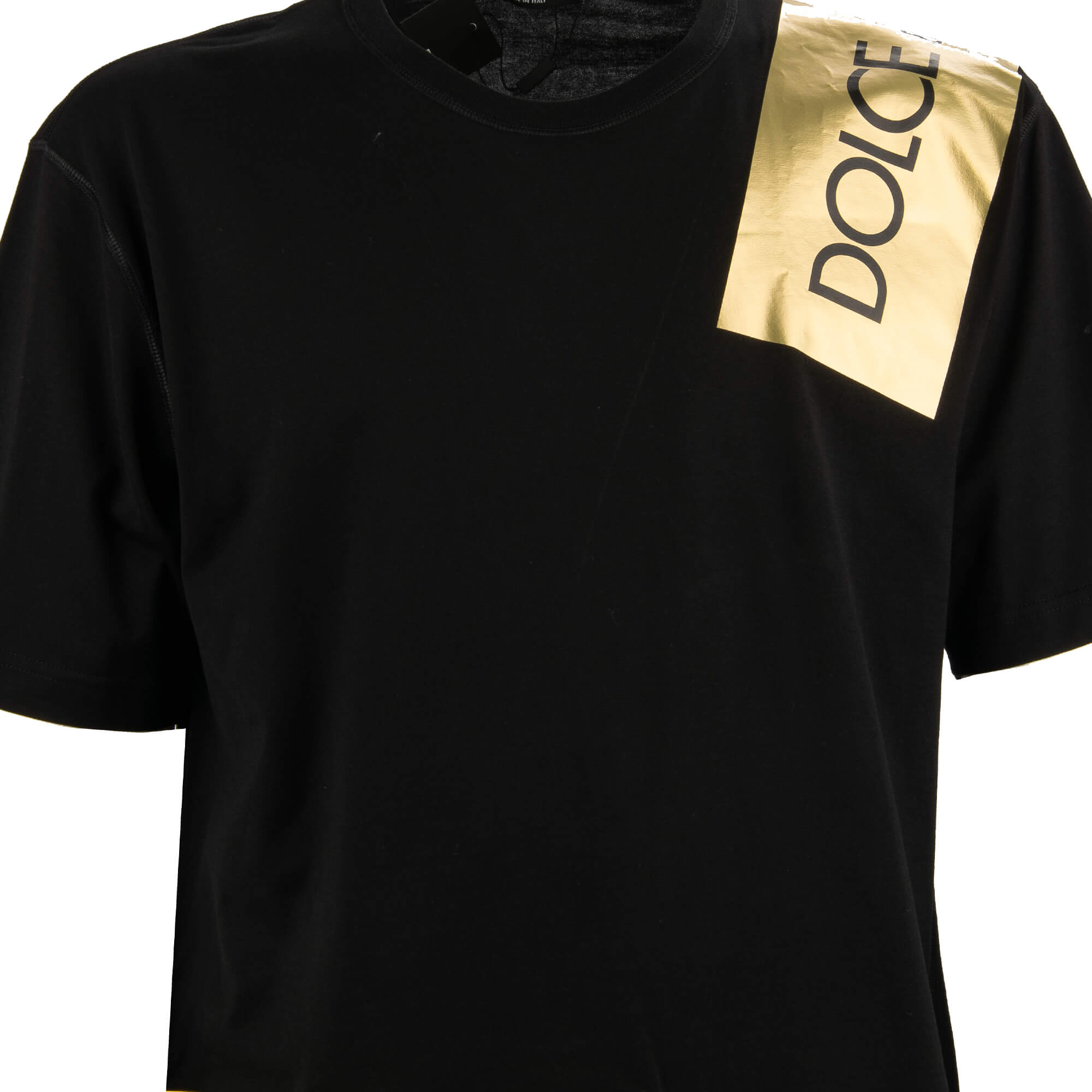 Oversized Cotton T-Shirt with DG Gold Logo Patches in black by DOLCE & GABBANA