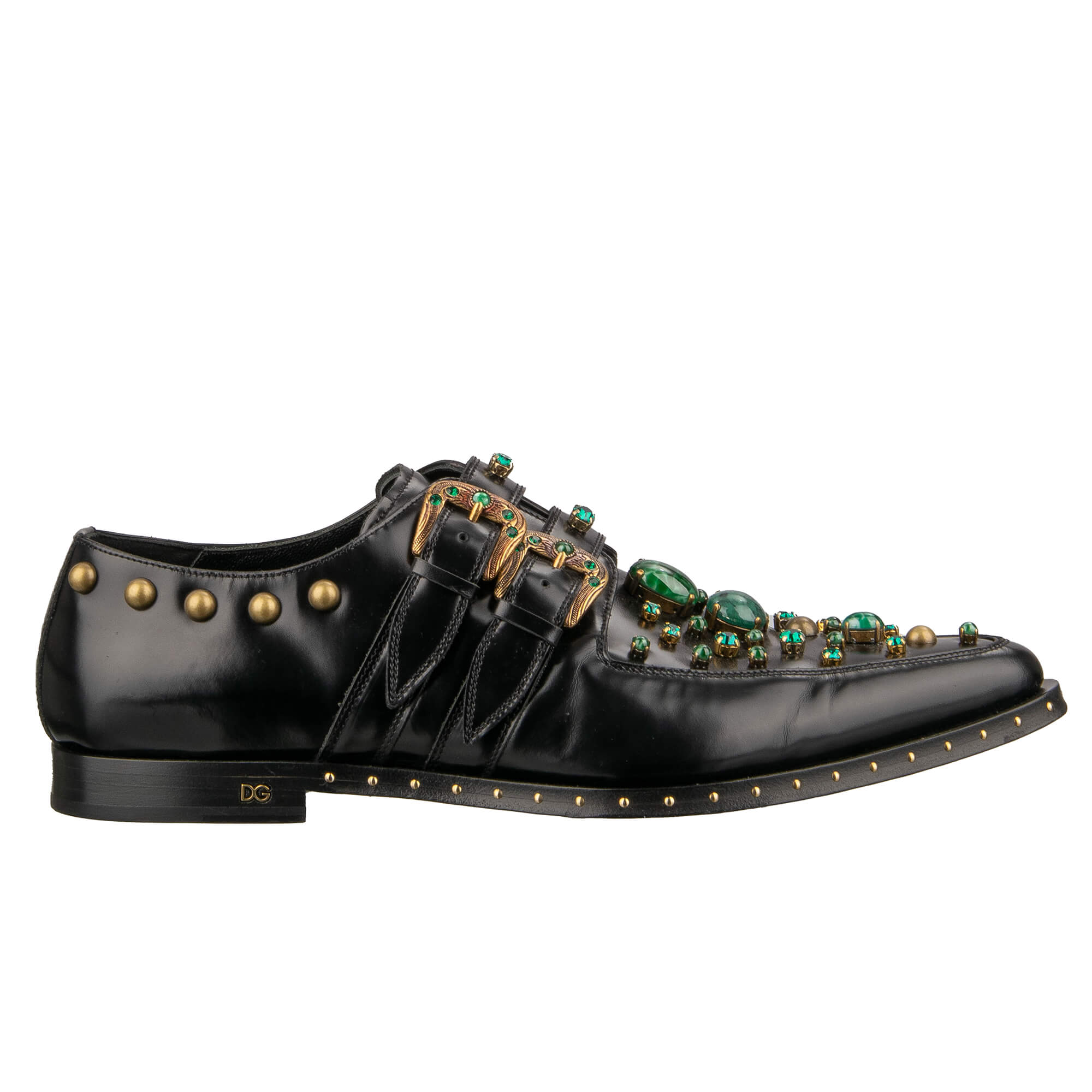 Derby Schuhe MILLENNIALS aus Leder mit Kristallen, Nieten und Steinen und Absatz mit DG Logo in Weiß und Azur von DOLCE & GABBANA