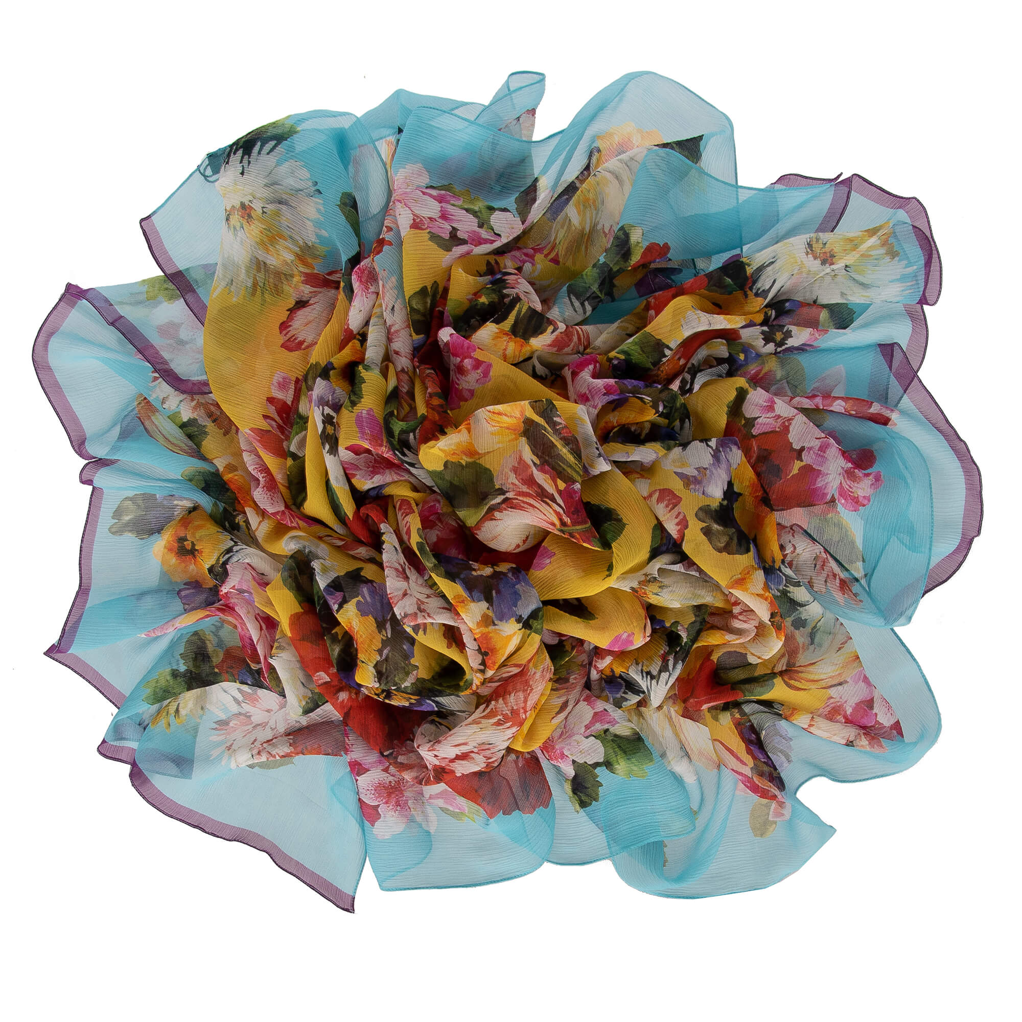 Großer Schal / Foulard aus Seide mit Blumen und Logo Print in Blau, Rot und Gelb von DOLCE & GABBANA