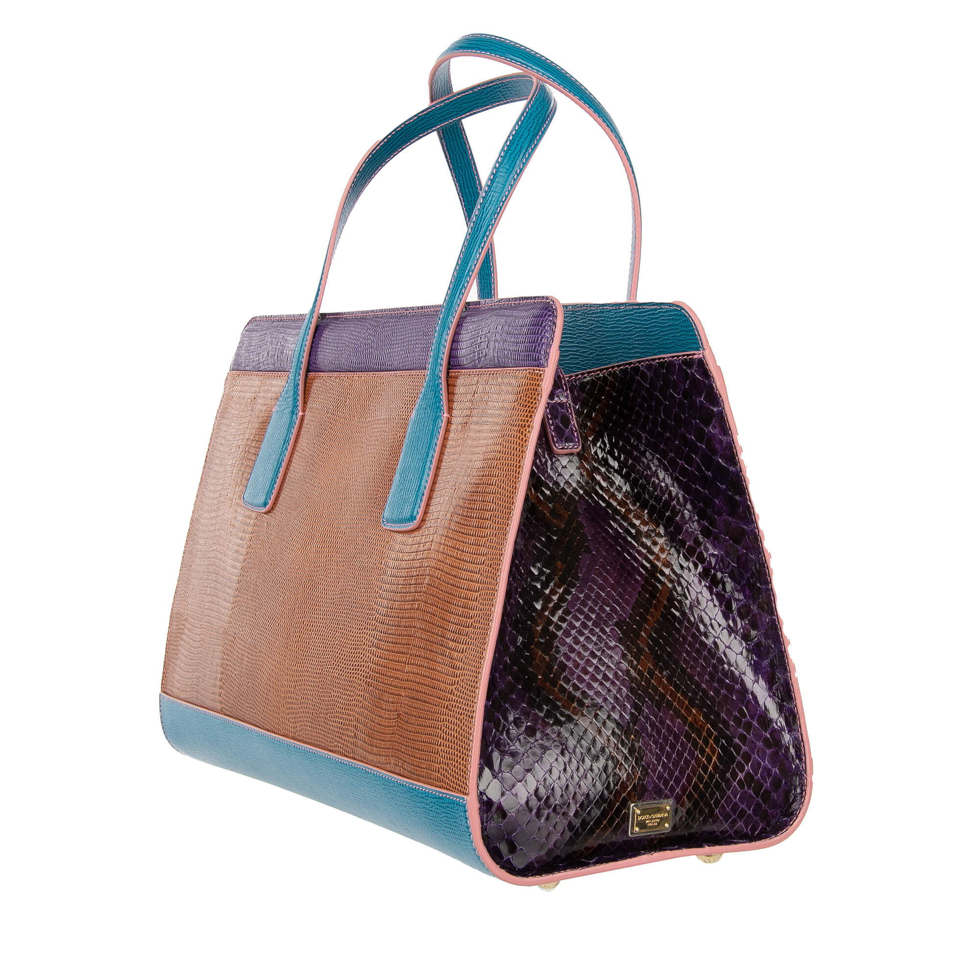 Handtasche / Shopper Tasche LAST MINUTE aus Leder mit Eidechse Struktur und Schlangenleder mit separatem Beutel, doppeltem Griff und Logo Schild von DOLCE & GABBANA
