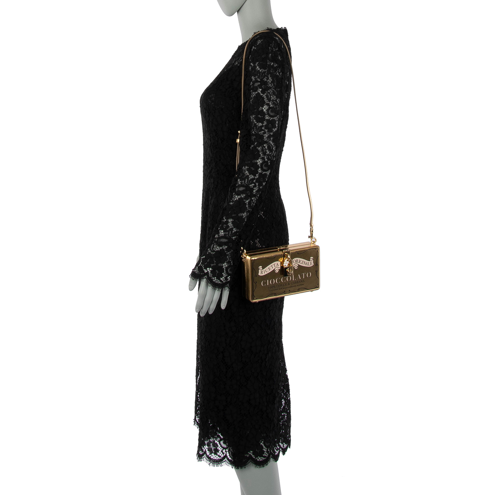 Metallic Cioccolato Box Clutch Bag / Shoulder Bag DOLCE BOX made of nappa leather with print on both sides and decorative padlock by DOLCE & GABBANA Black Label