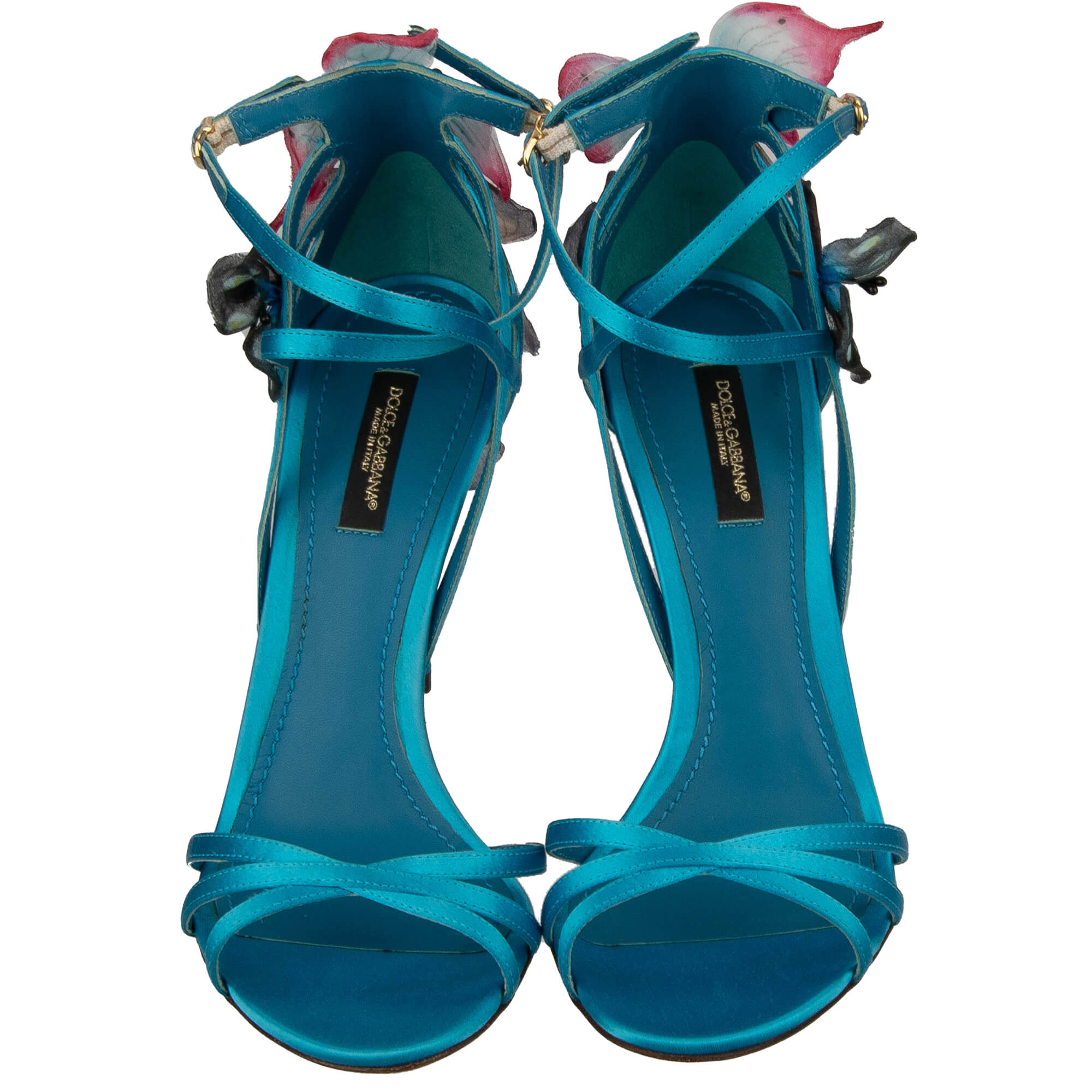 Seide Pumps Sandalen KEIRA mit Schmetterling und Riemchen in blau von DOLCE & GABBANA