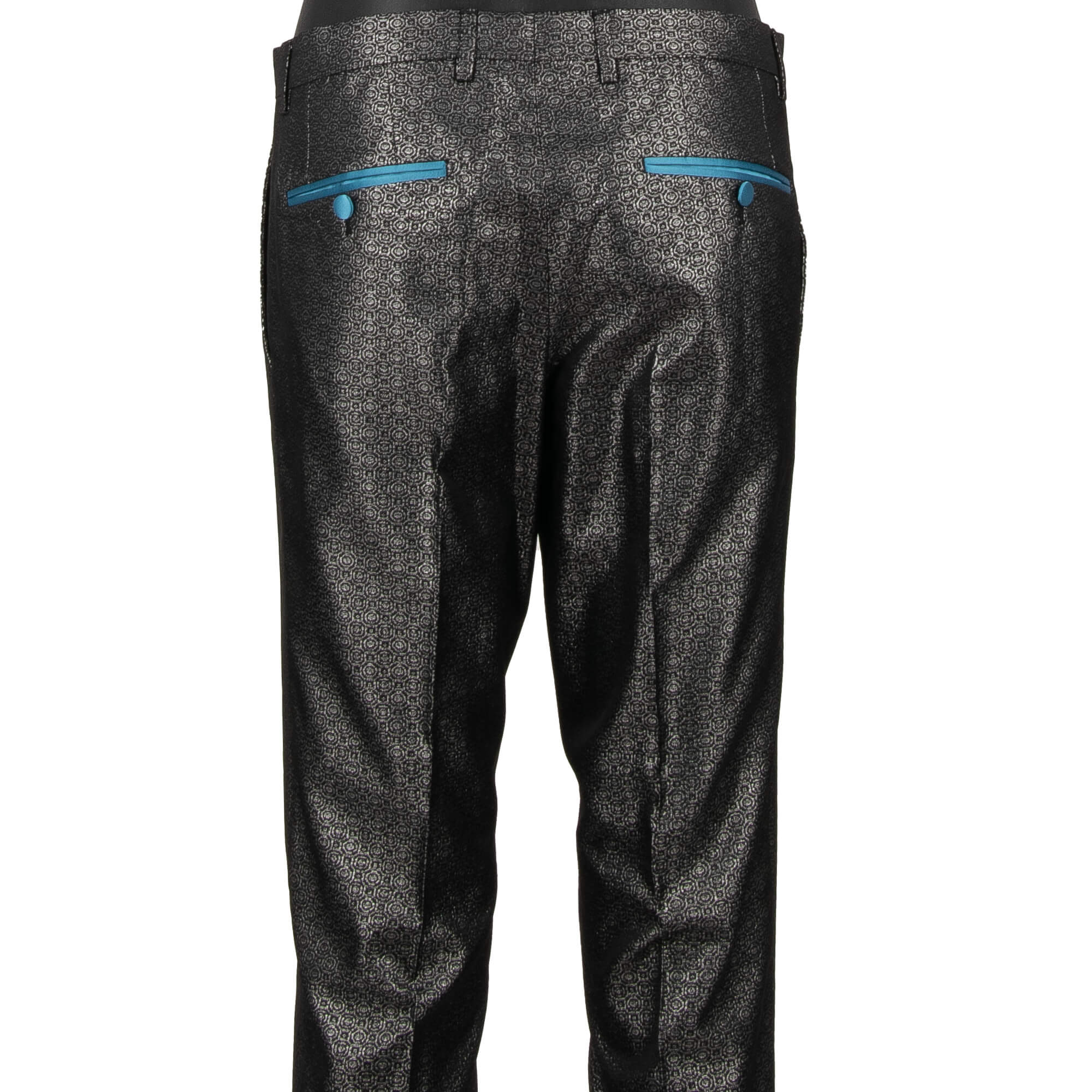 Metallic jacquard double-breasted suit with contrast peak lapel in silver, black and blue by DOLCE & GABBANA 