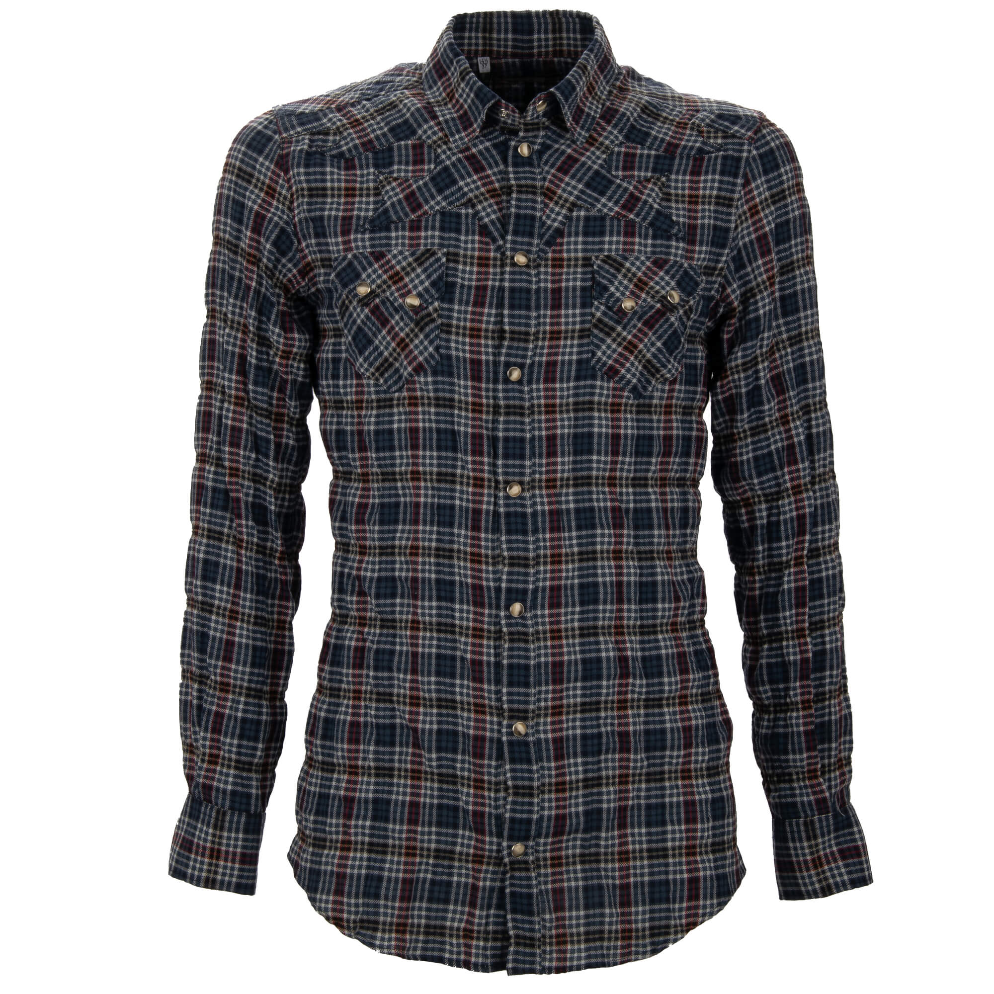 Western Stil Karriertes Druckknopf Hemd Jacke Blau 37 XXS