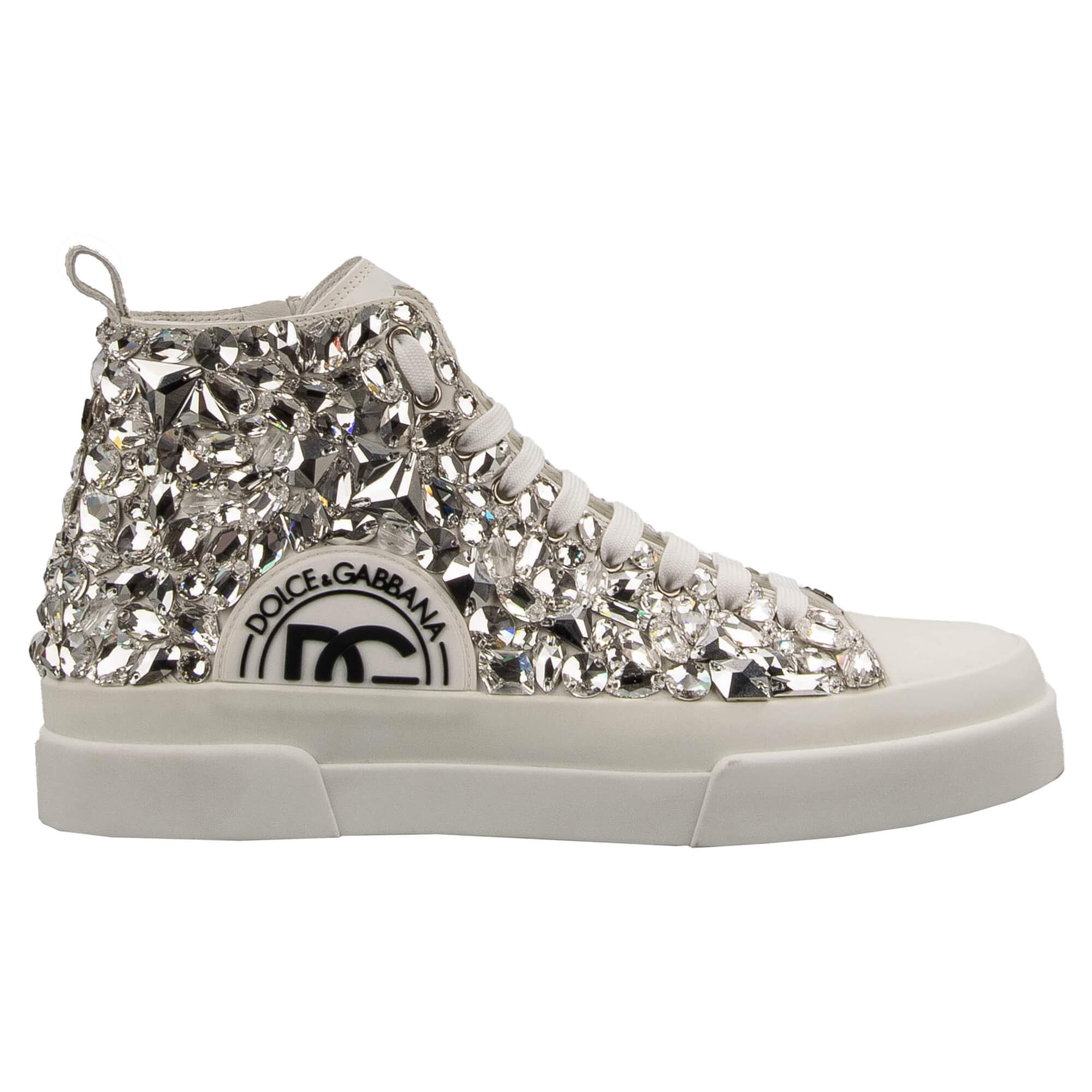 Men Crystals High Top Sneaker PORTOFINO Light with Logo Silver White