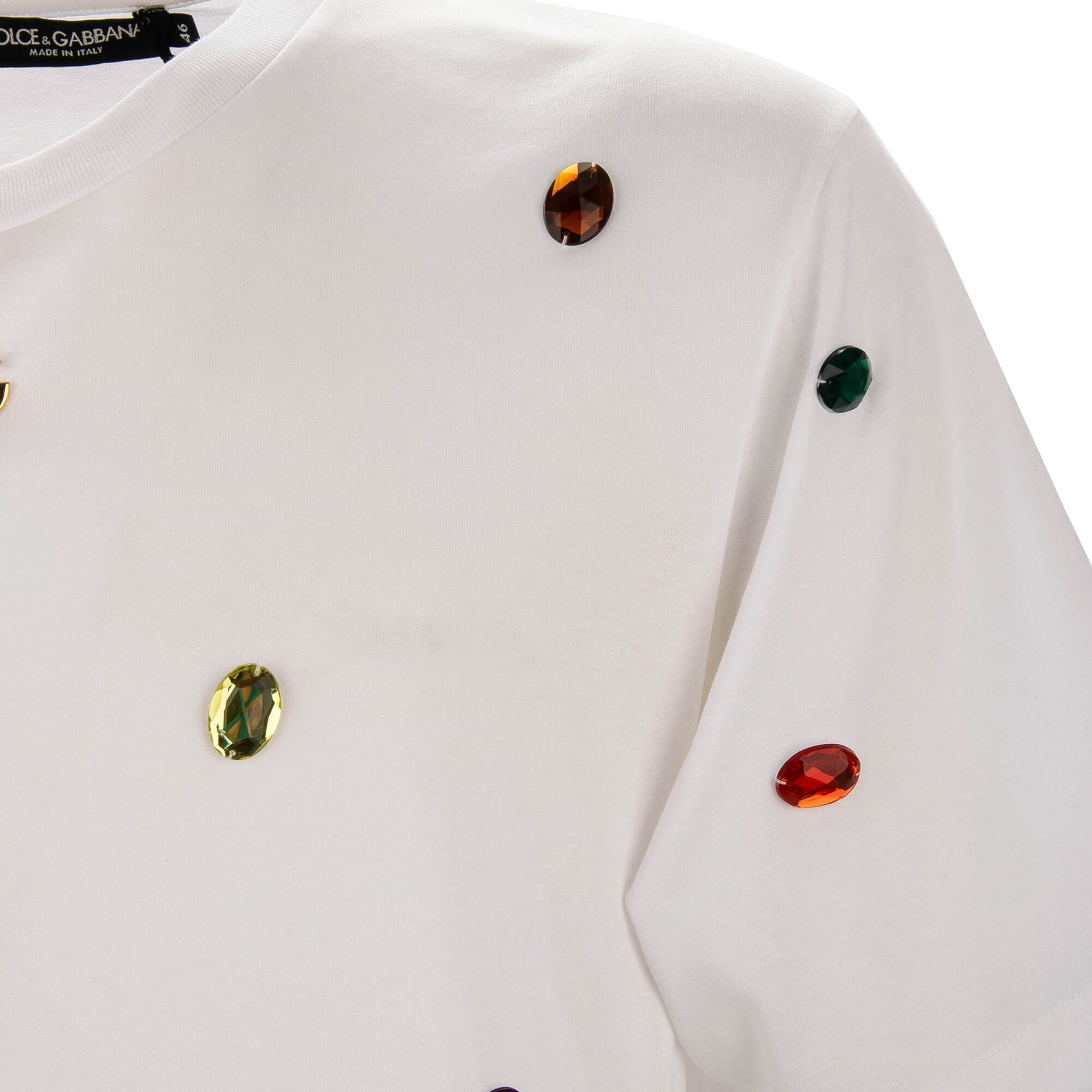 Oversized Cotton T-Shirt with DG Metal Gold Logo and crystal embroidery in white by DOLCE & GABBANA
