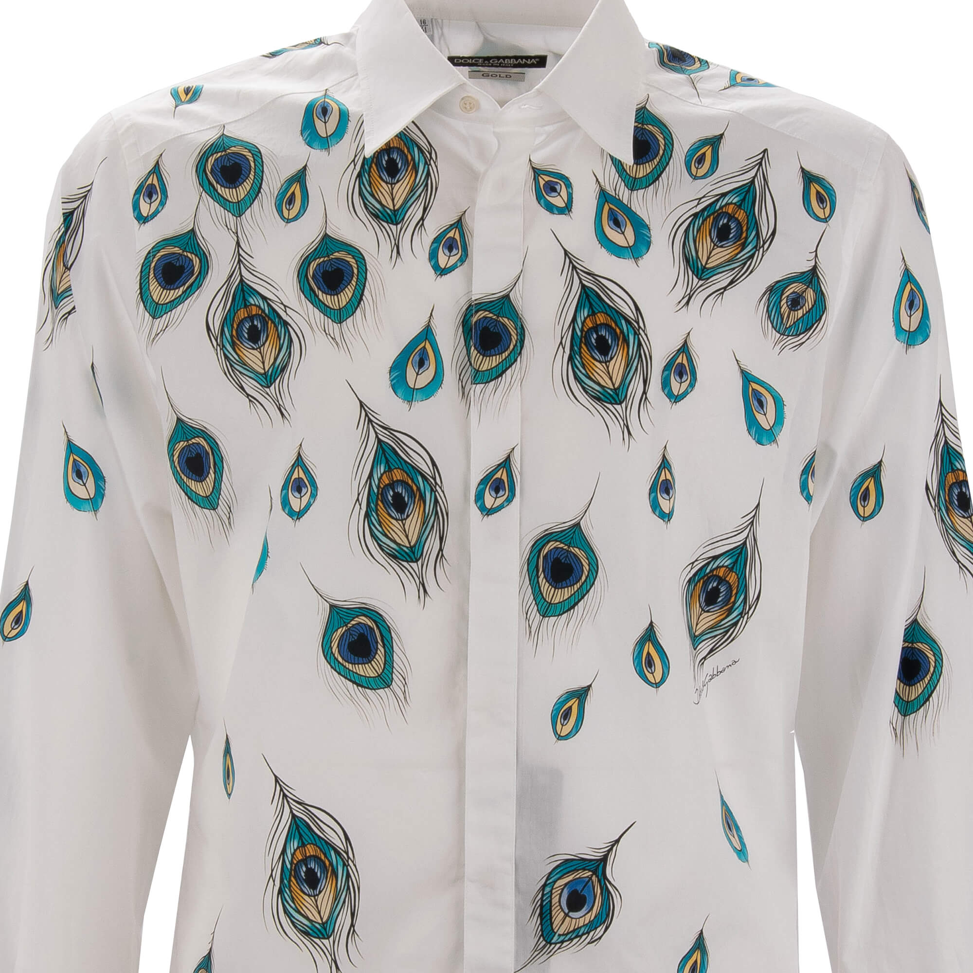 Cotton shirt with peacock feather print in white by DOLCE & GABBANA