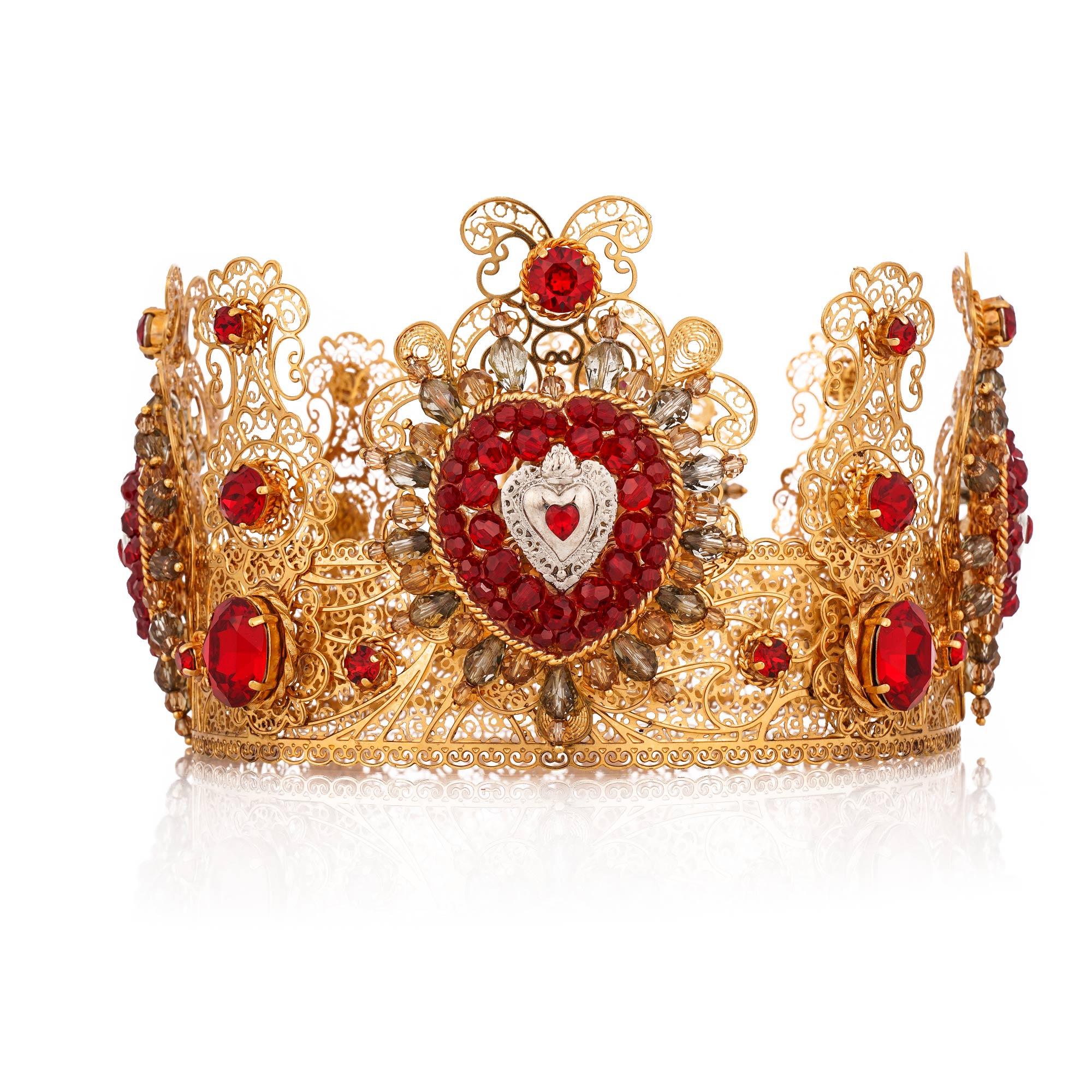 Runway Baroque Crystal Heart Filigree Crown Gold Red