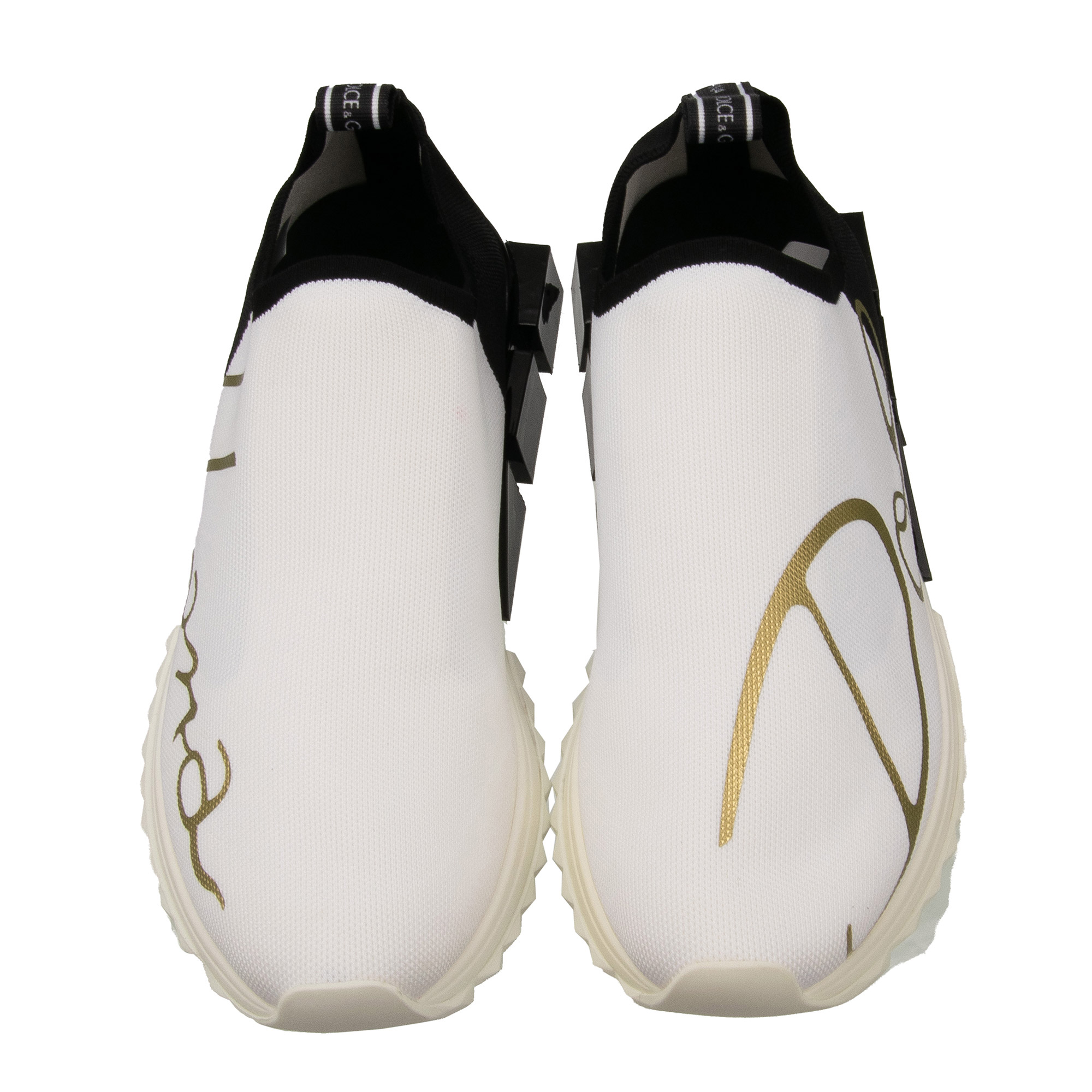 Elastische Slip-On Sneaker SORRENTO für Herren mit DG Logo in Weiß, Gold und Schwarz von DOLCE & GABBANA