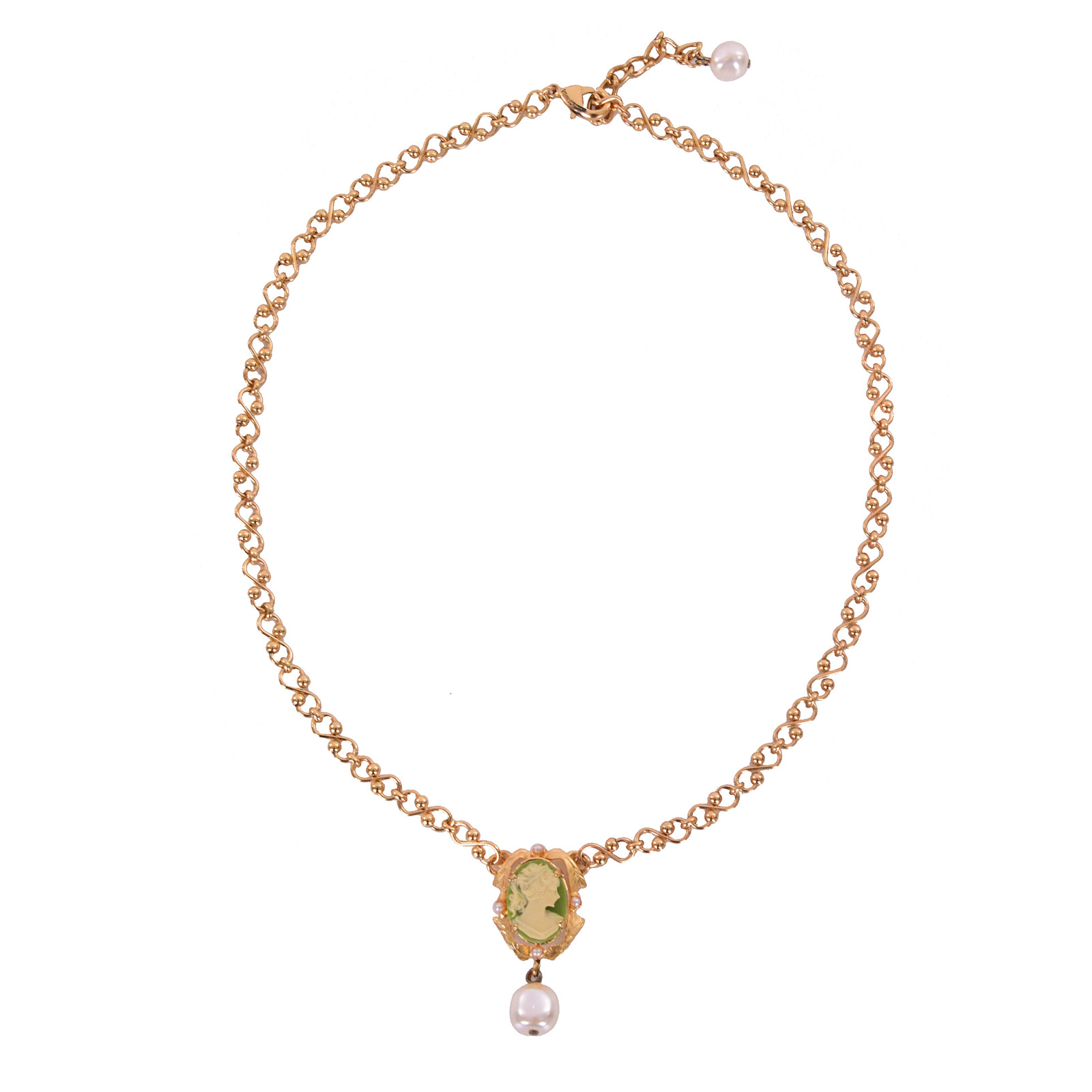 "Cameo" Barock Kette mit grünem Kamee-Anhänger und Kunstperlen in Gold von DOLCE & GABBANA 
