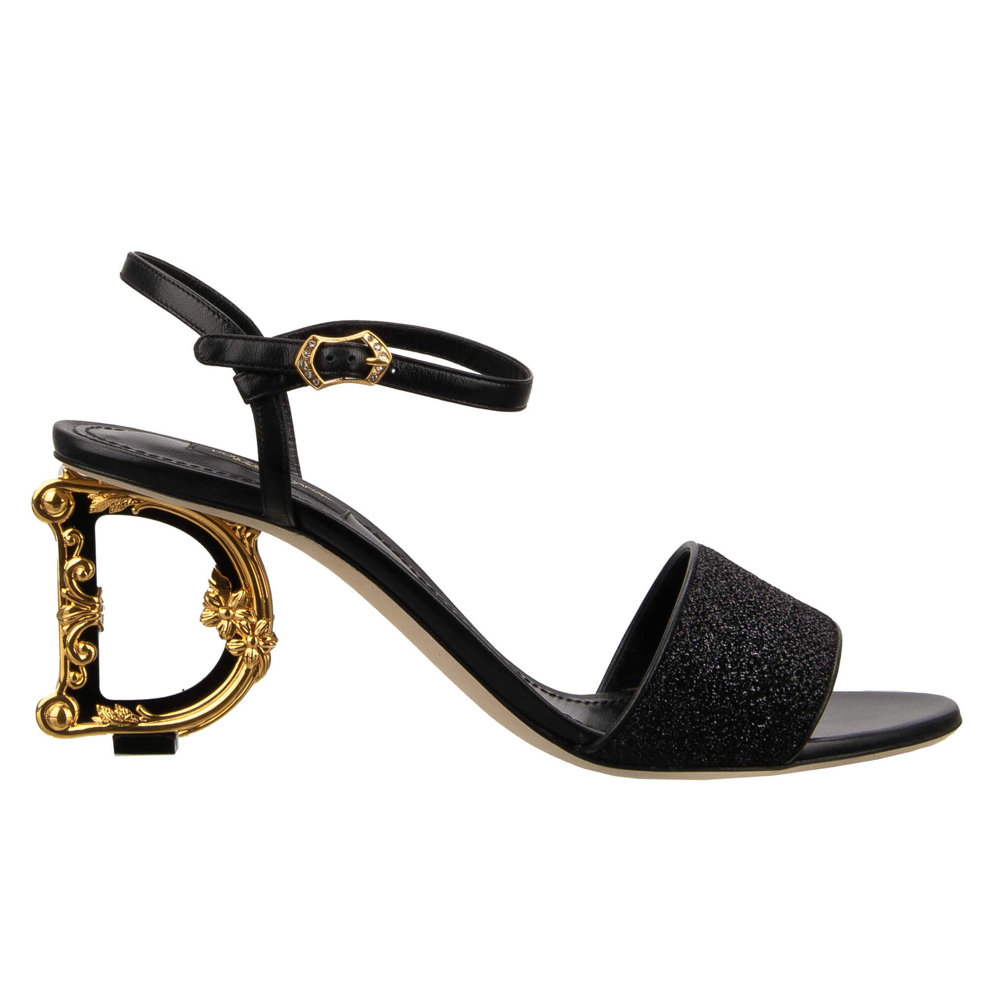 DG Logo Gold Absatz Barock Sandalen Pumps KEIRA Schwarz