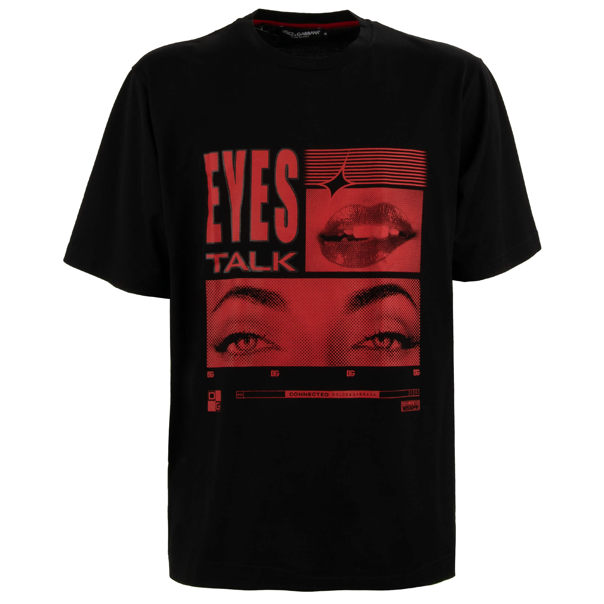 DG Logo Eyes Talk Lips Oversized Cotton T-Shirt Black Red