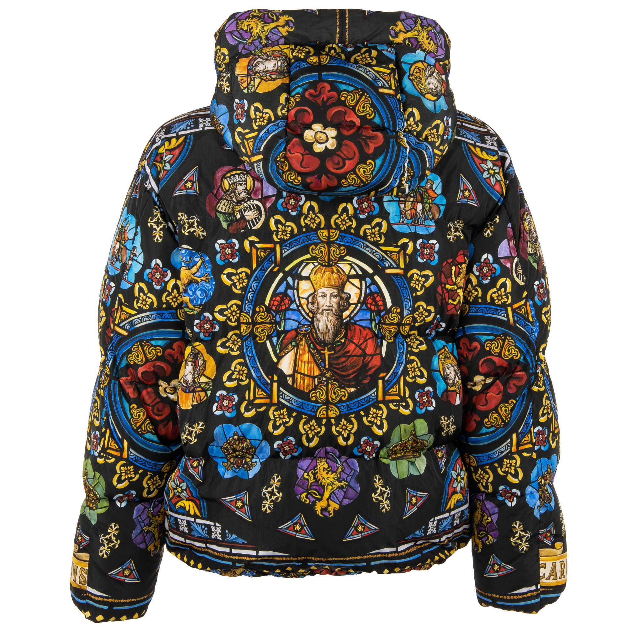 Weit geschnittene Bomber Daunenjacke mit Carolus Magnus Design Print und Kapuze von DOLCE & GABBANA