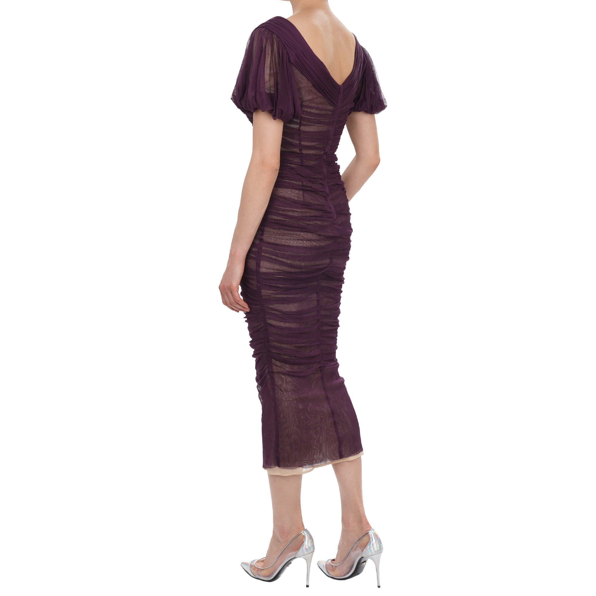 Runway stretch tulle corsage dress with silk underdress in blue by DOLCE & GABBANA