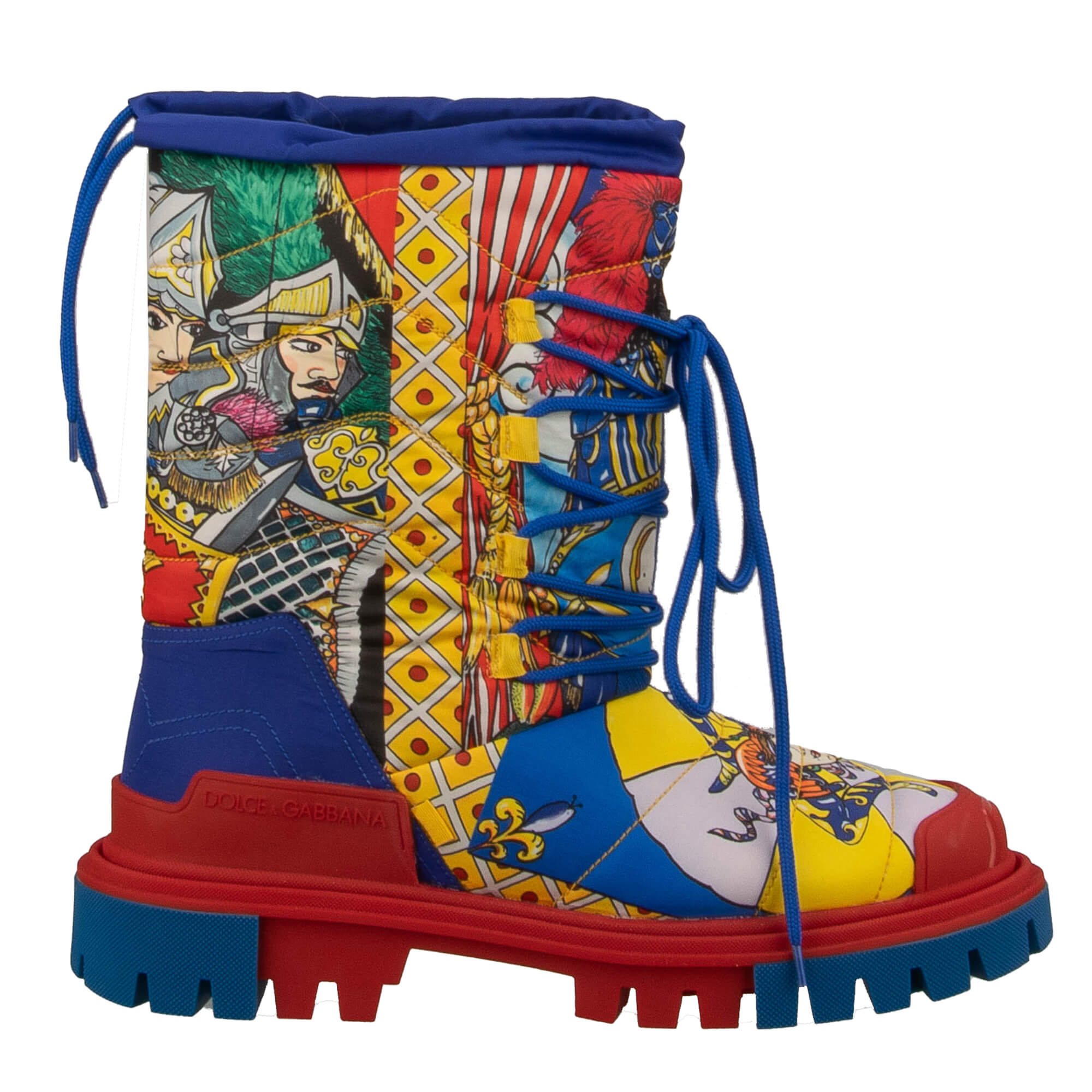 Schnee Stiefel mit Carretto Siciliano Print in Rot und Blau von DOLCE & GABBANA
