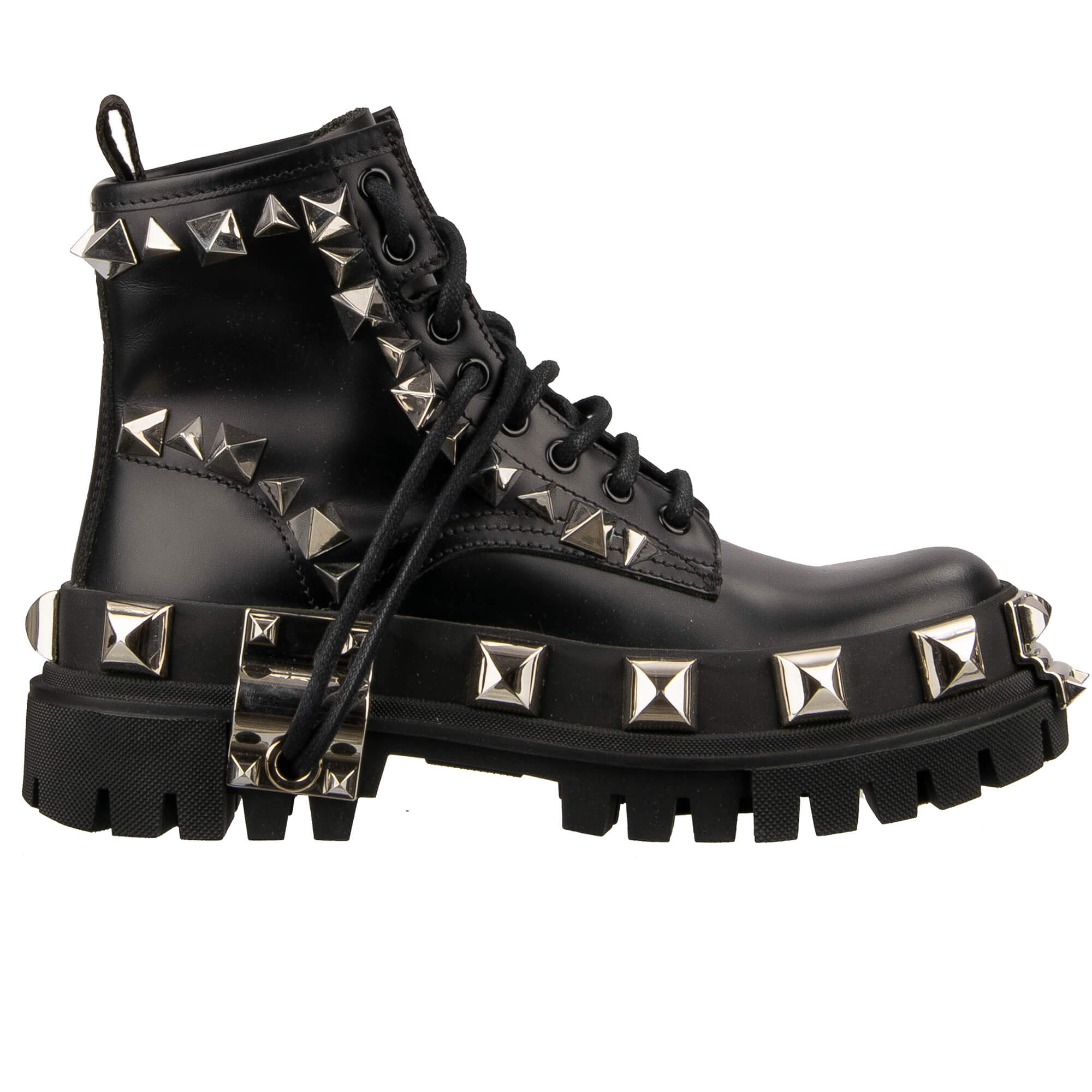 Leder Combat Biker Plateau Stiefel mit Nieten Schwarz 37,5 US 7,5