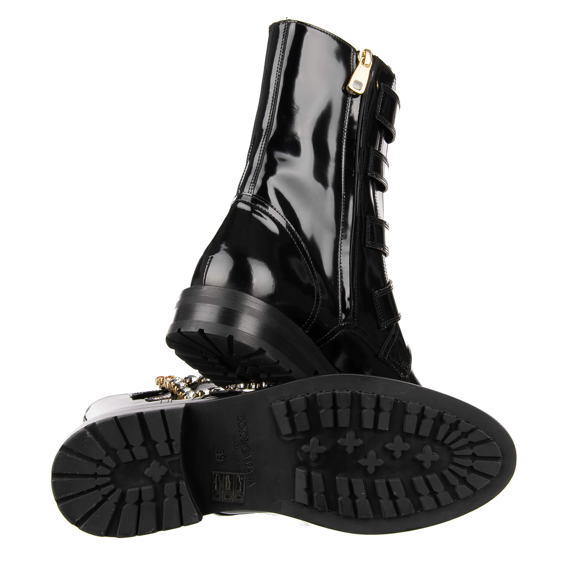 Stiefel / Boots BOY BIKER mit Kristallen Schnallen in Schwarz von DOLCE & GABBANA