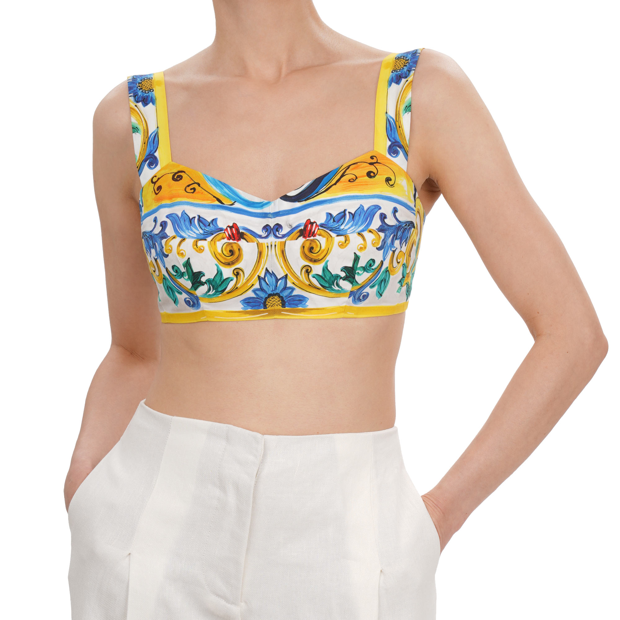  Majolika Bustier Korsett Top Gelb Blau Weiß IT 42 DE 36 S
