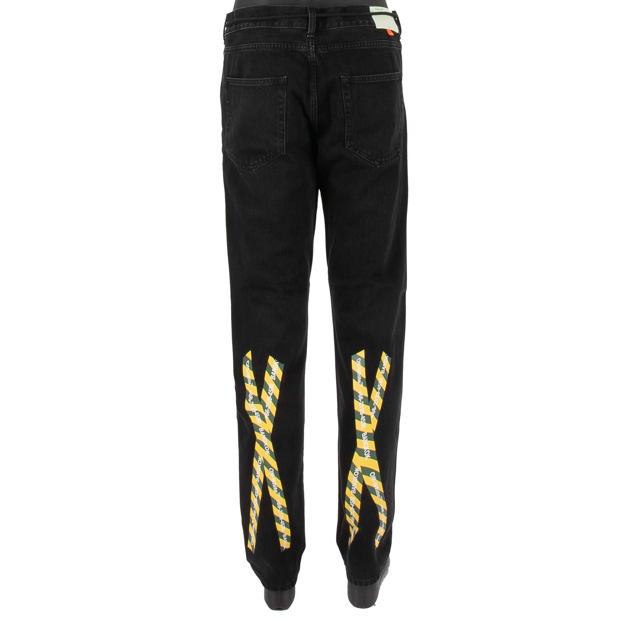 Off-White Yellow Tape Bangkok Jeans mit Neon Patches Schwarz 33 M
