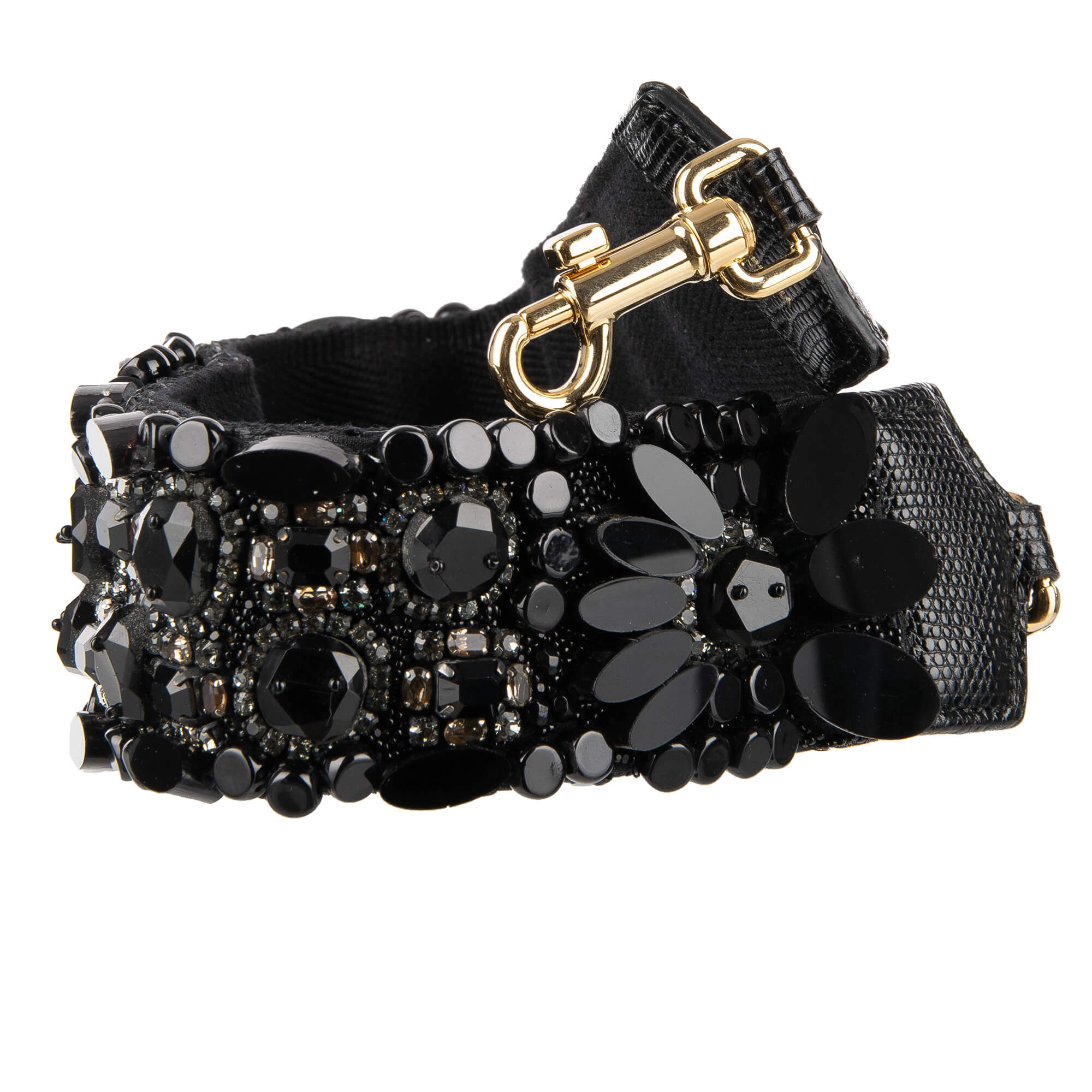 Schulterriemen für Tasche aus Baumwolle und Raffia in Schwarz verziert mit Perlen und Kristallen Handstickerei von DOLCE & GABBANA