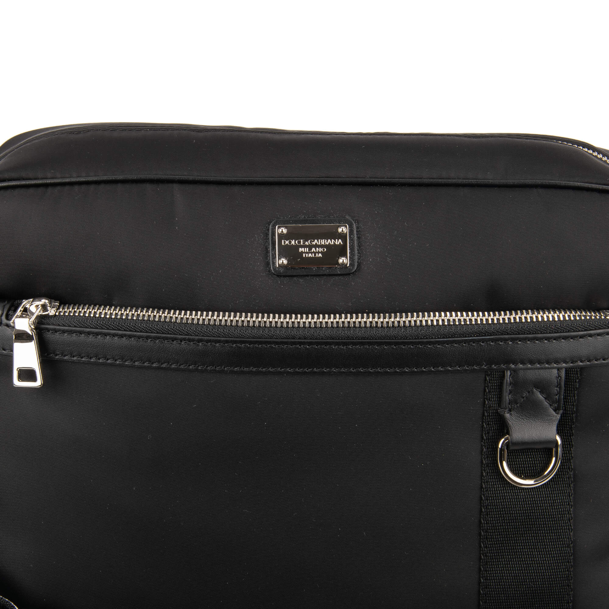 Nylon Crossbody Bag / Messenger Bag with leather details, logo printed strap, logo plate and pockets by DOLCE & GABBANA