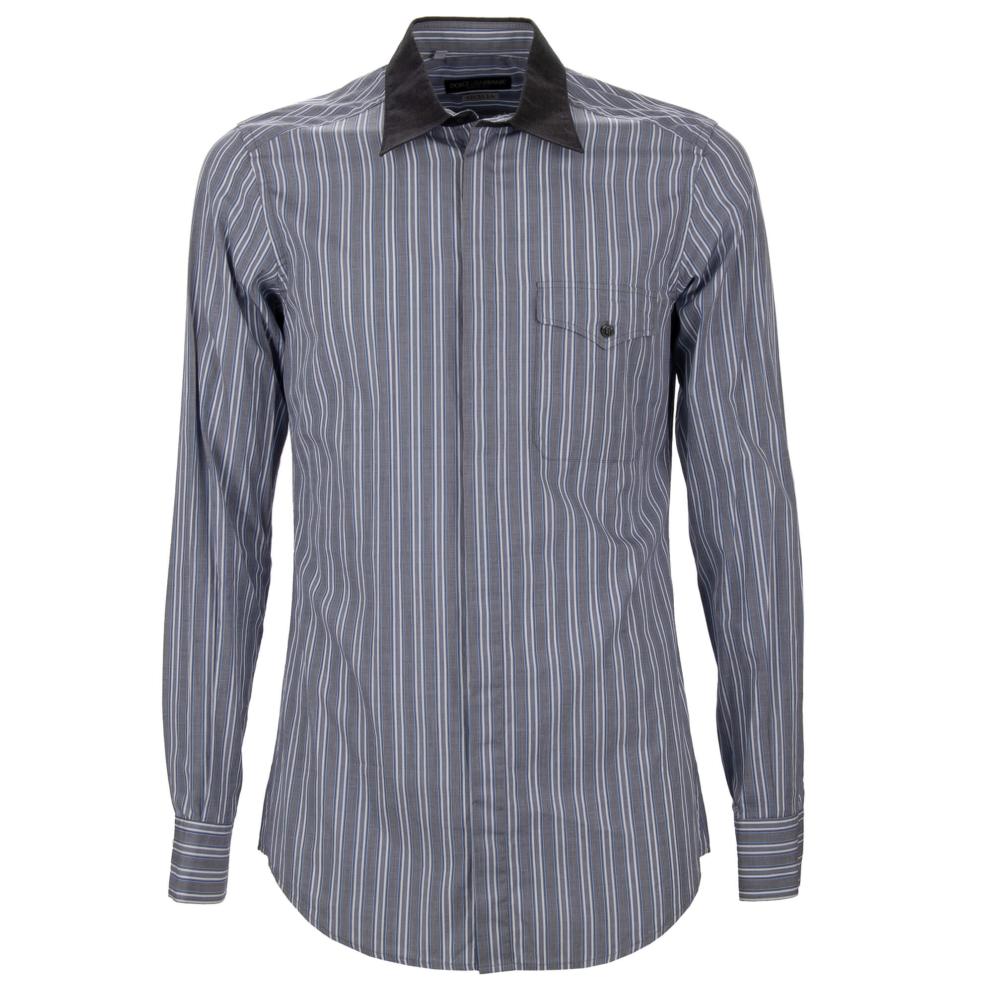 Striped Slim Fit Cotton Shirt SICILIA Gray Blue