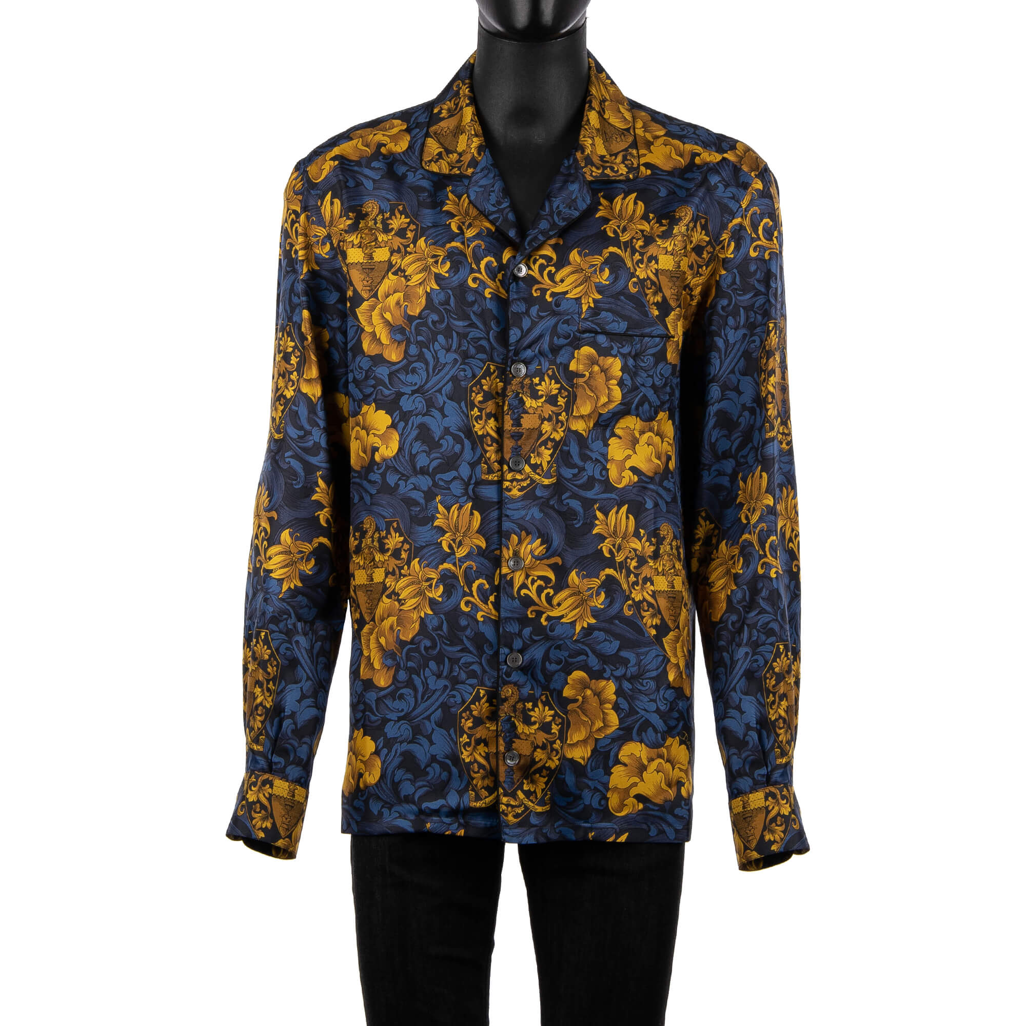 Normal geschnittenes Hawaii Hemd aus Seide mit offenem Kragen und floralem Wappen Print von DOLCE & GABBANA