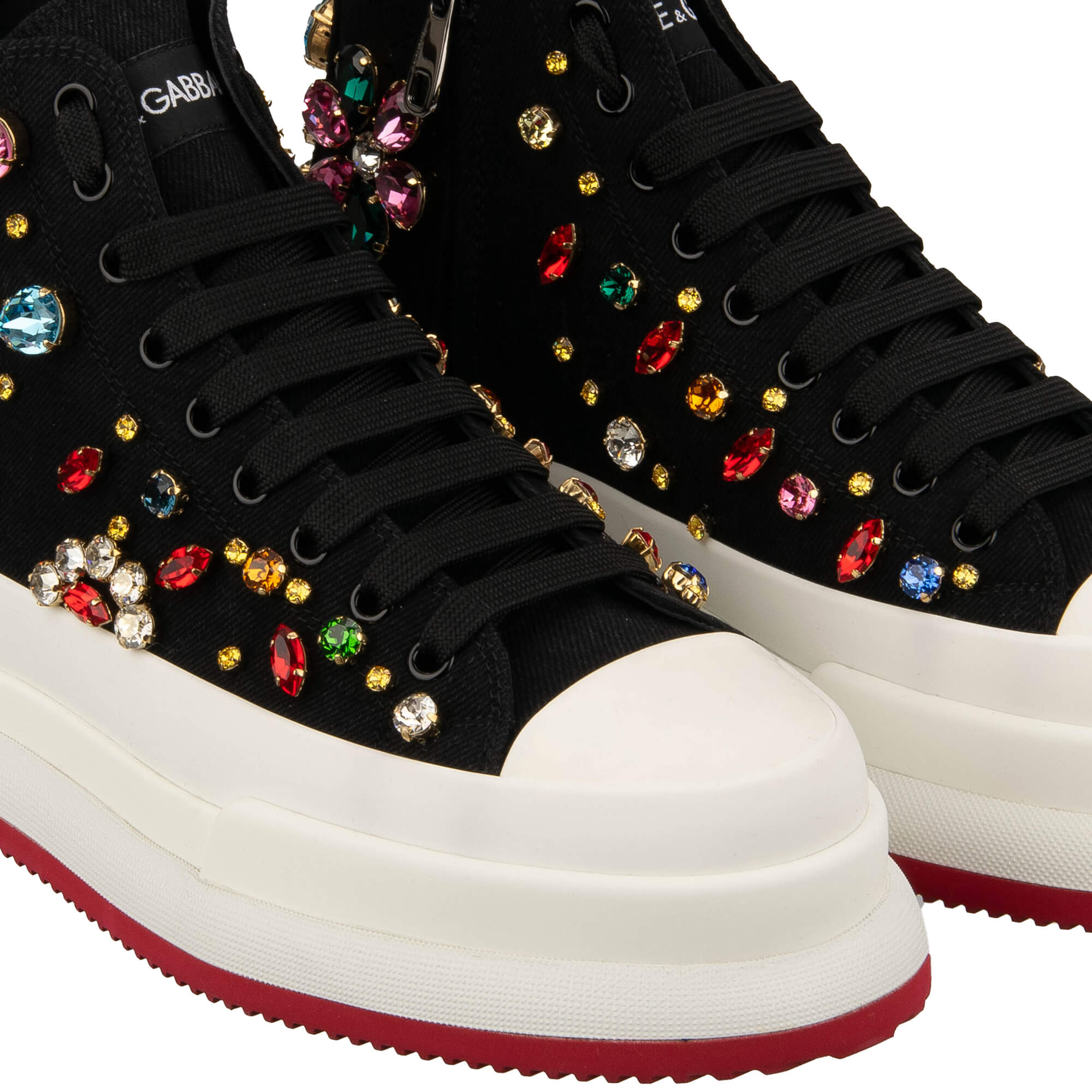 High-Top Sneaker PORTOFINO mit Kristallen Stickerei und Plateau Sohle in schwarz und weiß von DOLCE & GABBANA