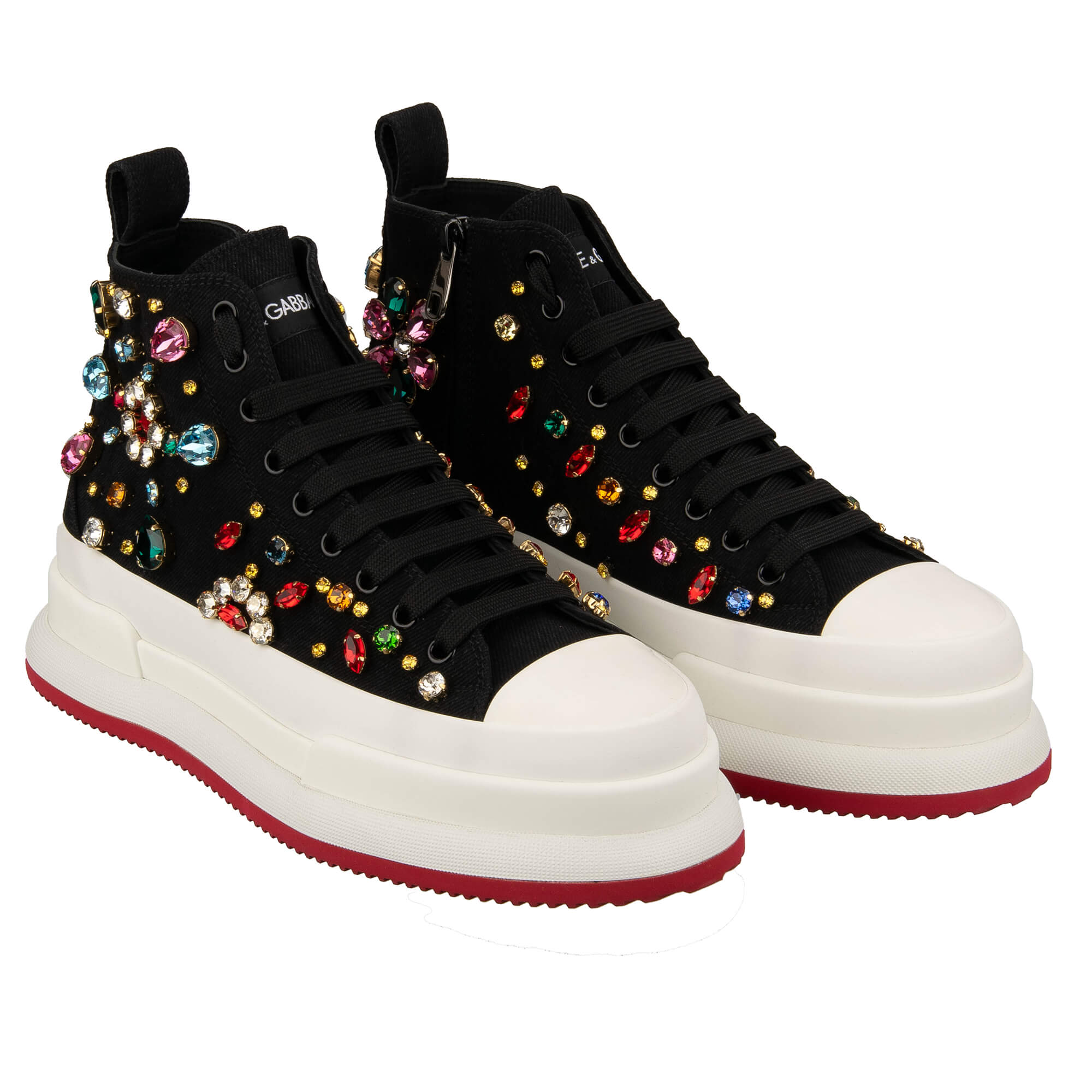 High-Top Sneaker PORTOFINO mit Kristallen Stickerei und Plateau Sohle in schwarz und weiß von DOLCE & GABBANA