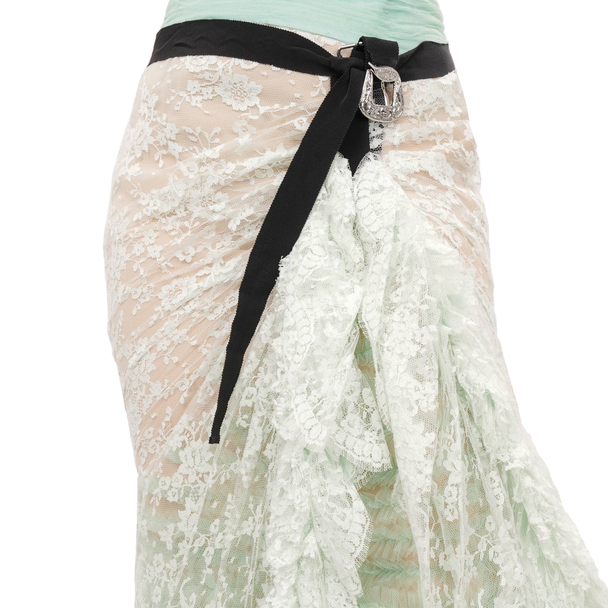 Barock Stil Rock aus Tüll und Spitze mit Gürtel in Beige und Grün von DSQUARED2