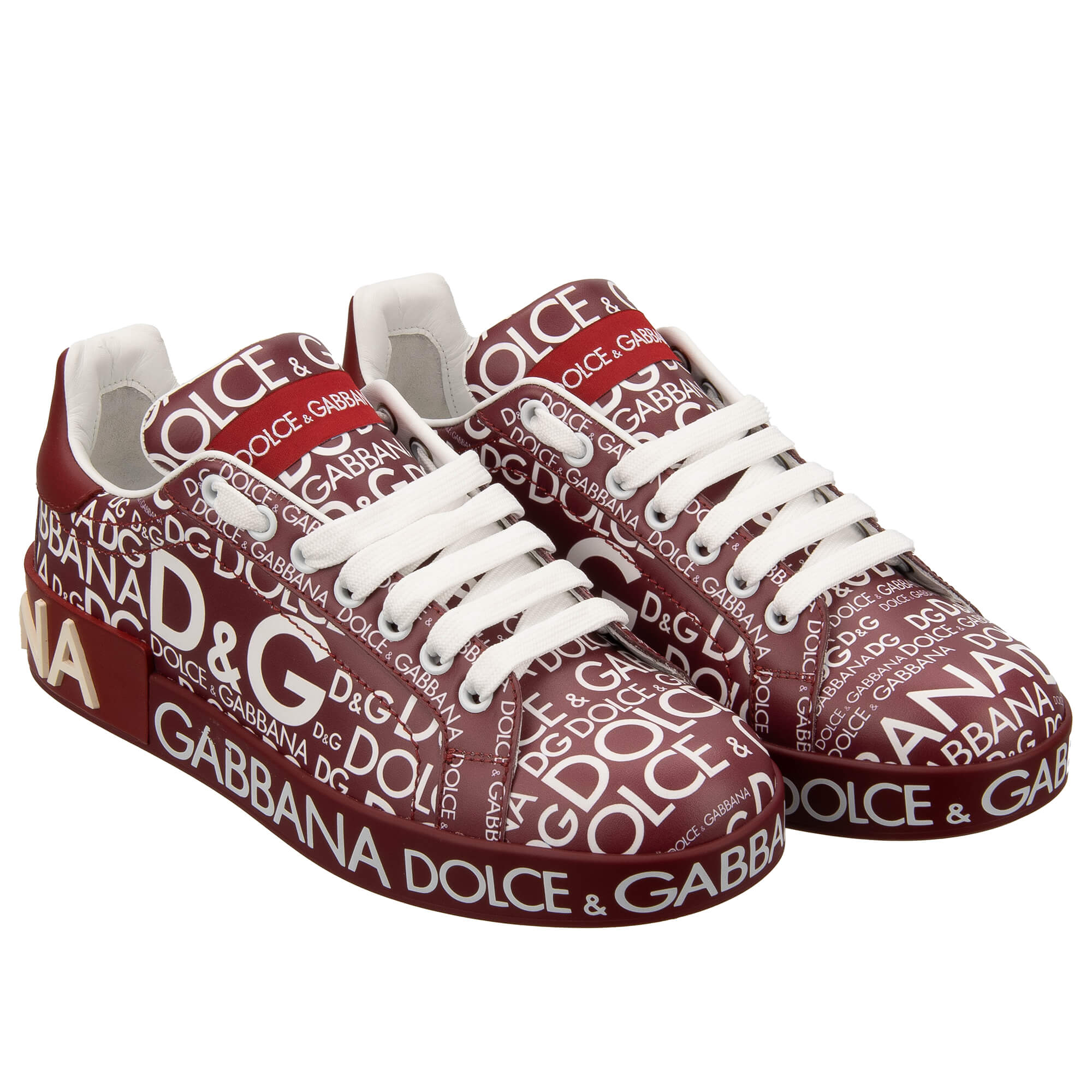 DG Logo Damen Leder Sneaker PORTOFINO Bordeaux Weiß 37 US 7