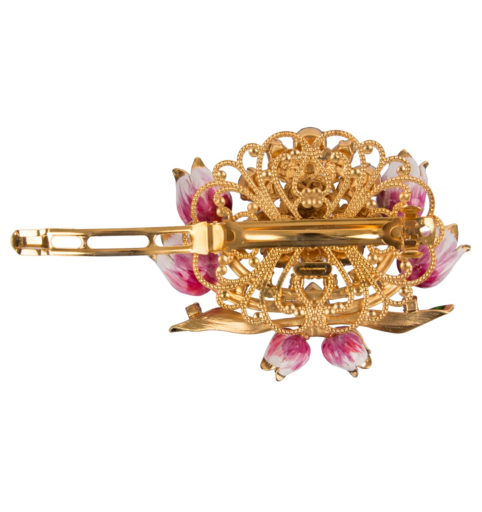 Haarspange mit handgemalten Tulpen und Kristallen in Gold von DOLCE & GABBANA