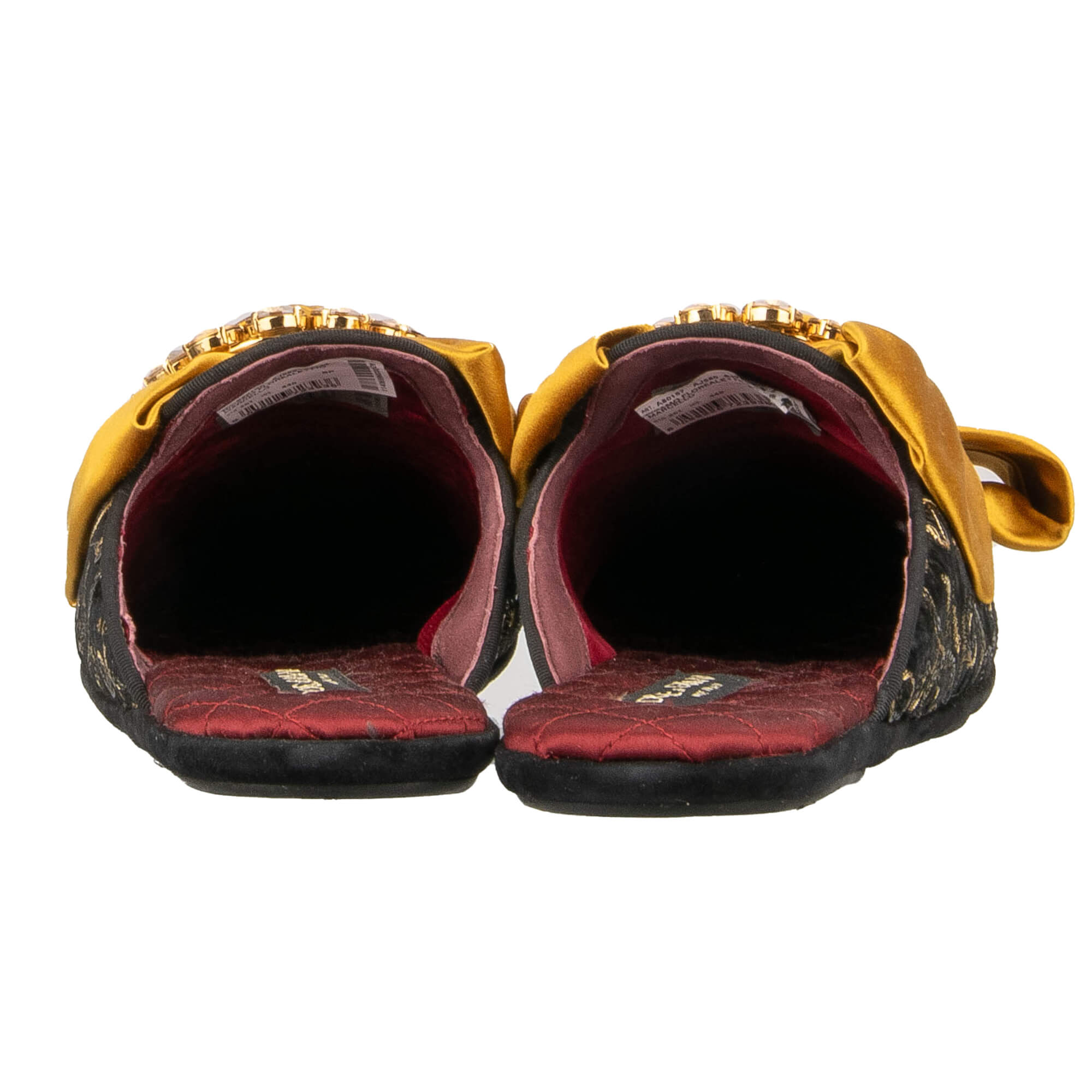 Velvet leather slipper shoes MARCELLO with crystals brooch silk bow and sequins embroidery in black and gold by DOLCE & GABBANA