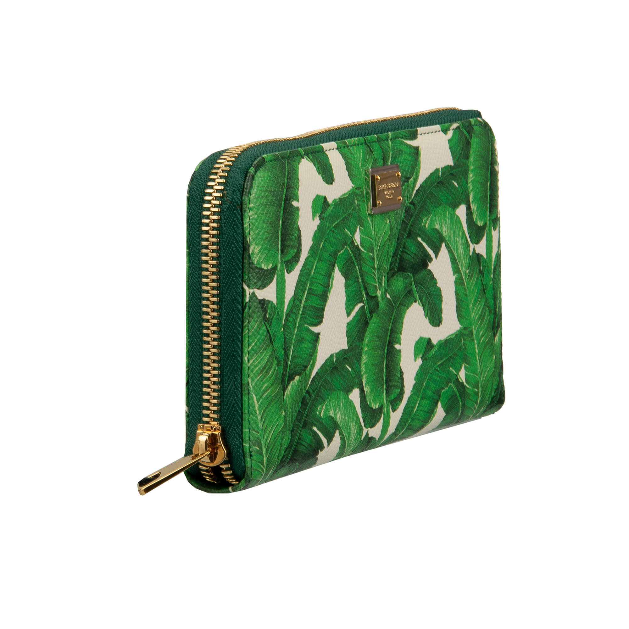 Portemonnaie / Geldbörse aus Dauphine Leder mit Palmen Blättern Print und Logo-Schild von DOLCE & GABBANA  