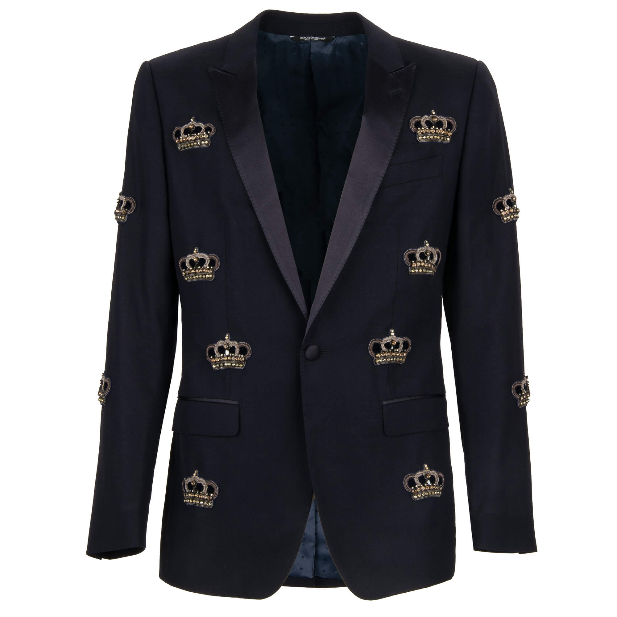 Kristall Krone Schurwolle Blazer Sakko Jacke Blau 46 S