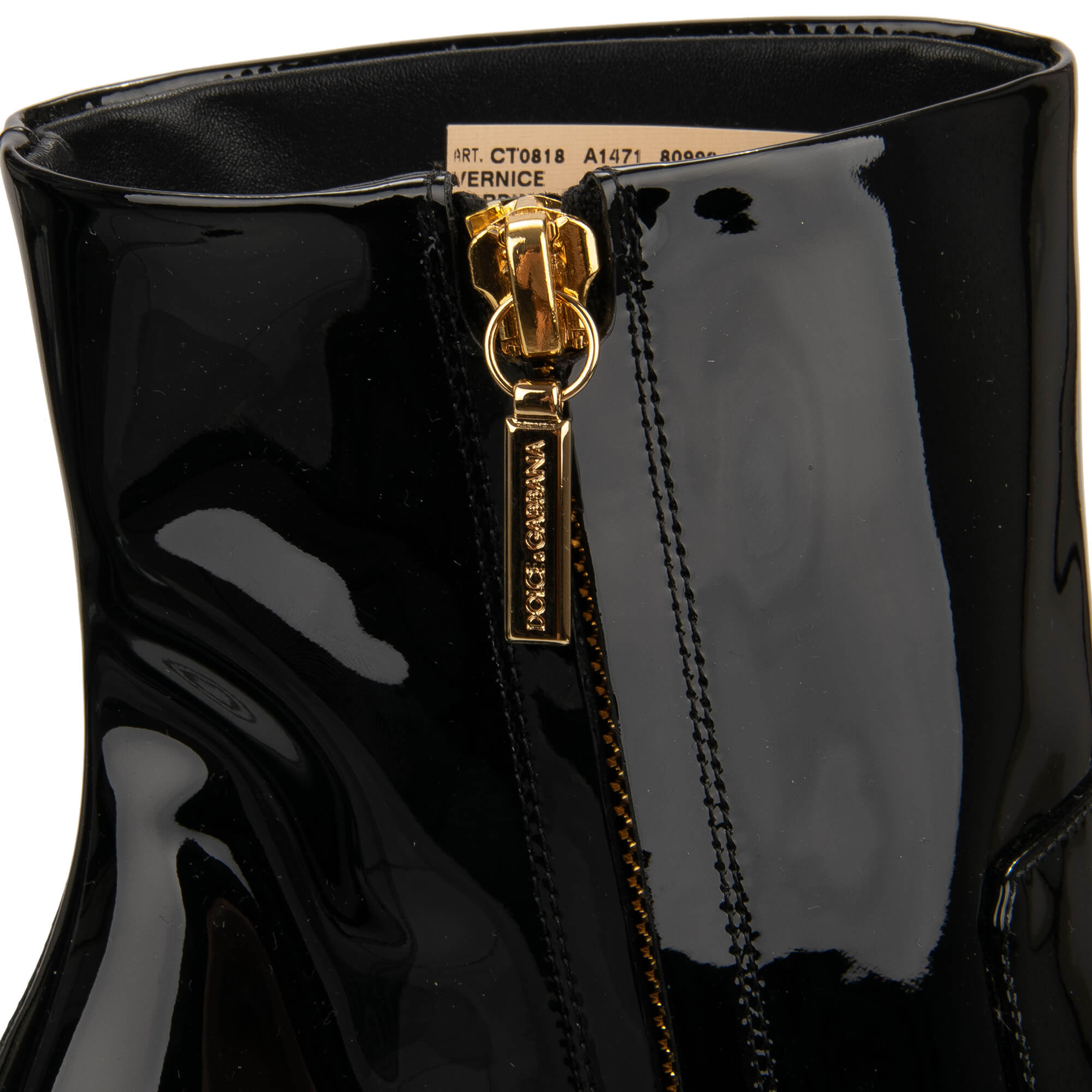 Patent Leather Boots CARDINALE with DG Logo metal heels in gold and black by DOLCE & GABBANA